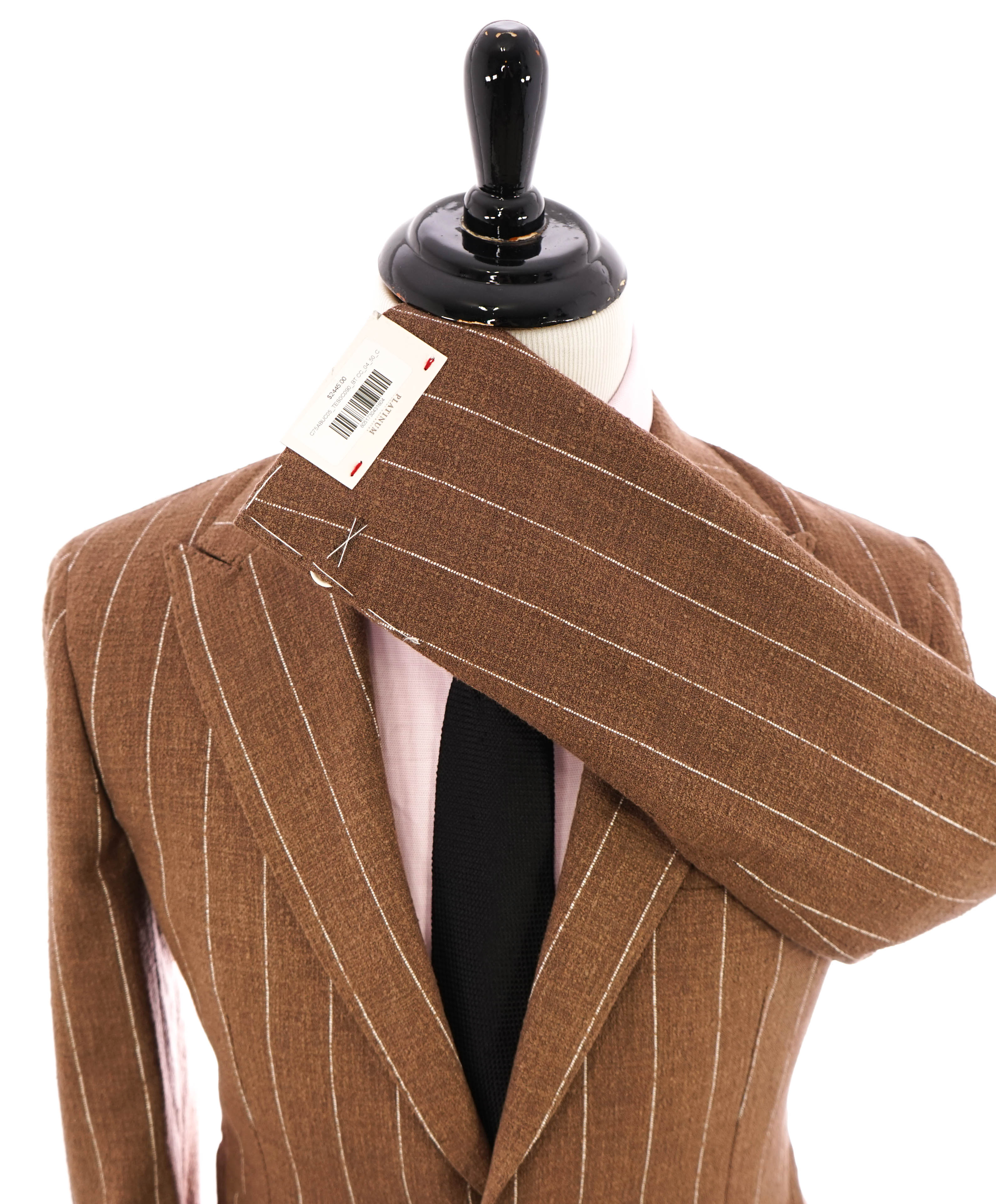 ELEVENTY - *PLATINUM LINE* Brown & Ivory Chalk Stripe LINEN/SILK Suit - 40US