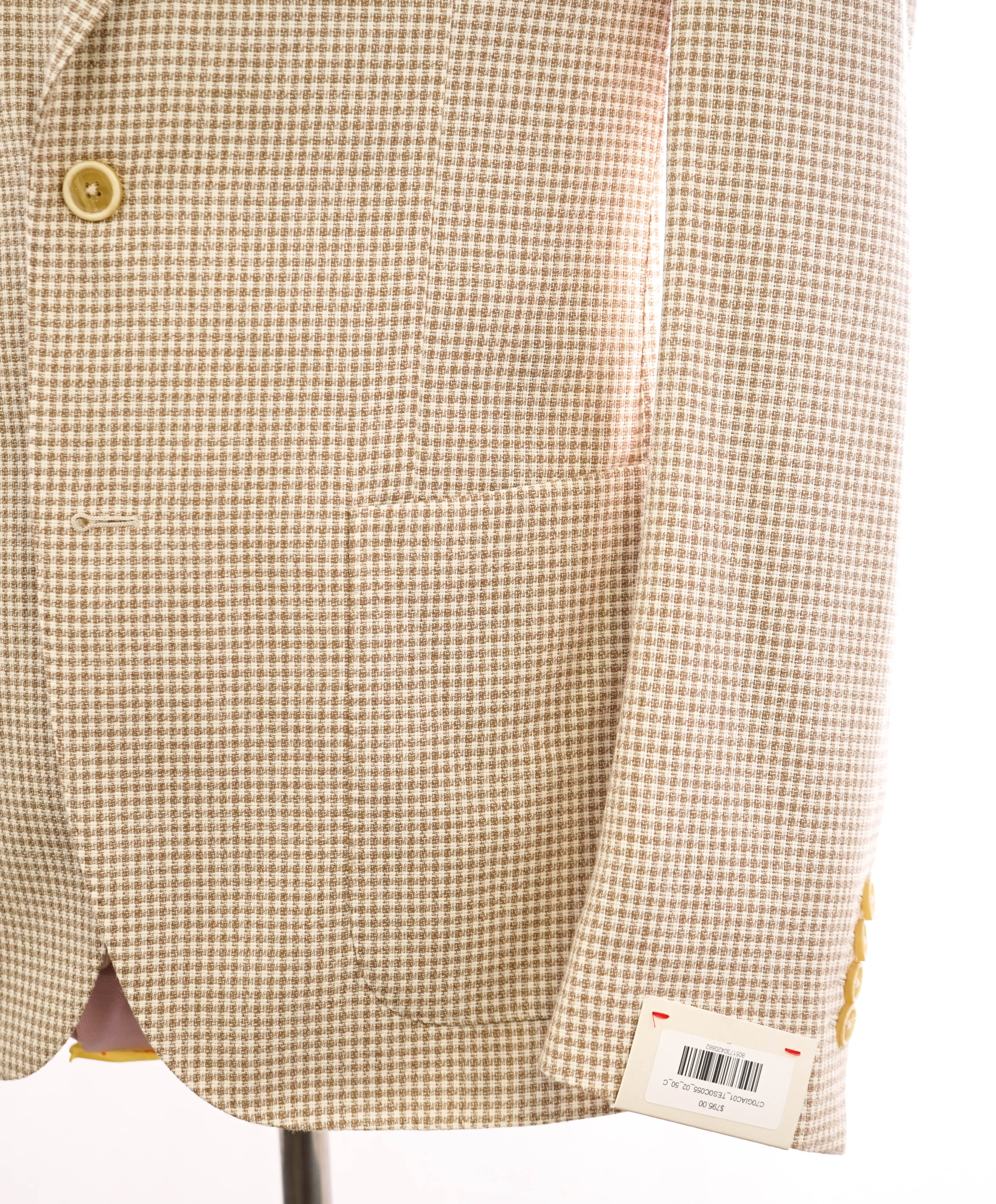 ELEVENTY - Beige & Ivory Gingham Check COTTON Semi-Lined Blazer - 40US