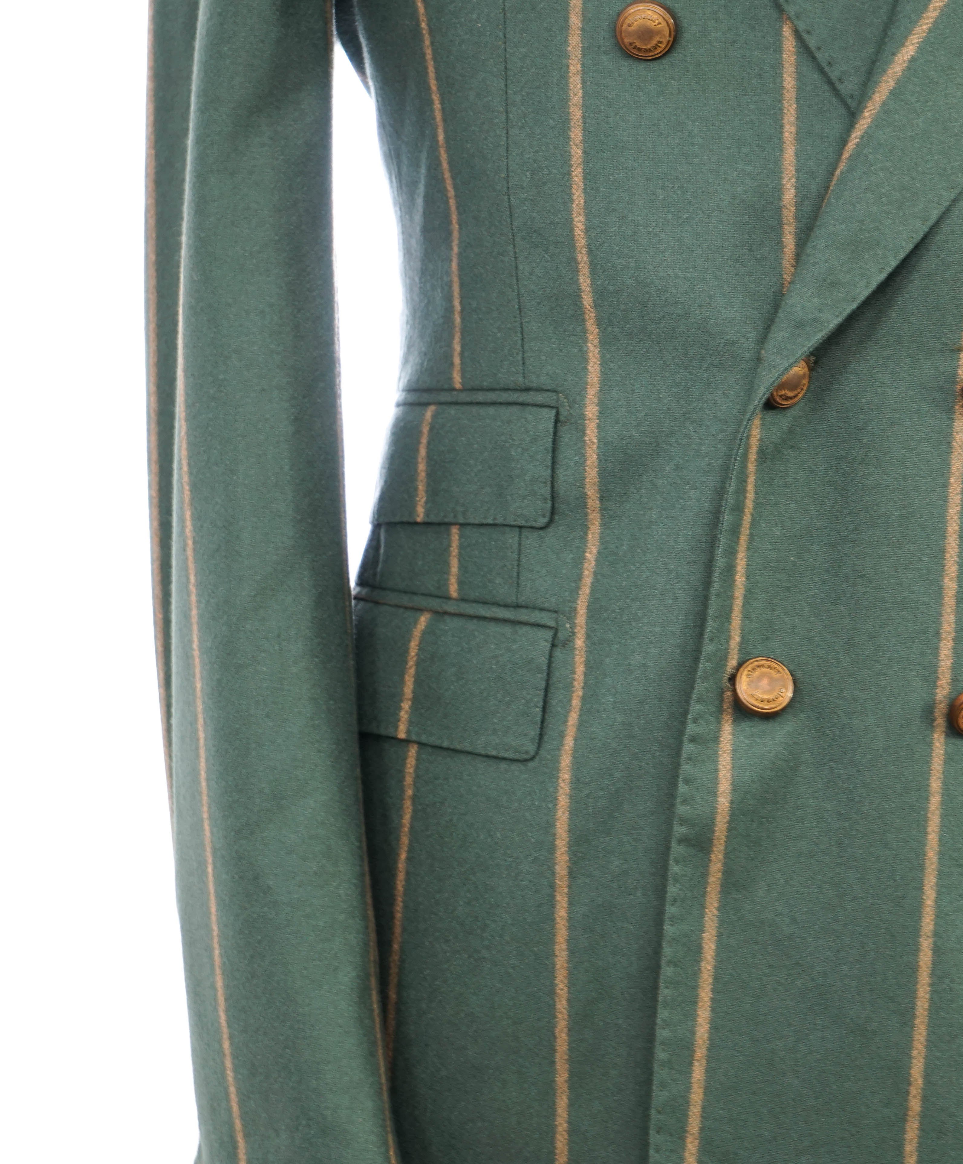 ELEVENTY - Green/Camel Bold Stripe Double Breasted Semi-Lined Blazer - 40 (50 EU)