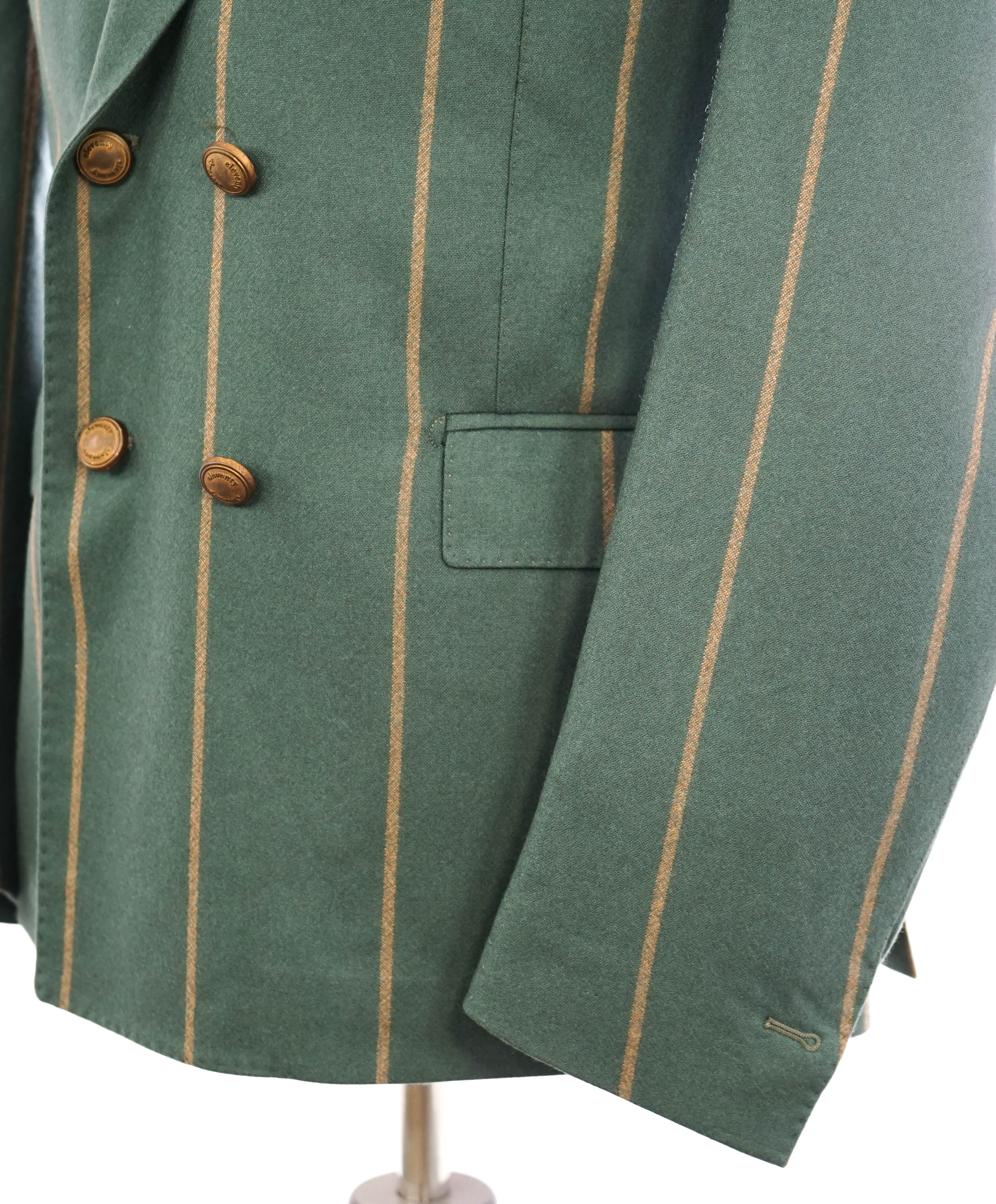 ELEVENTY - Green/Camel Bold Stripe Double Breasted Semi-Lined Blazer - 40 (50 EU)