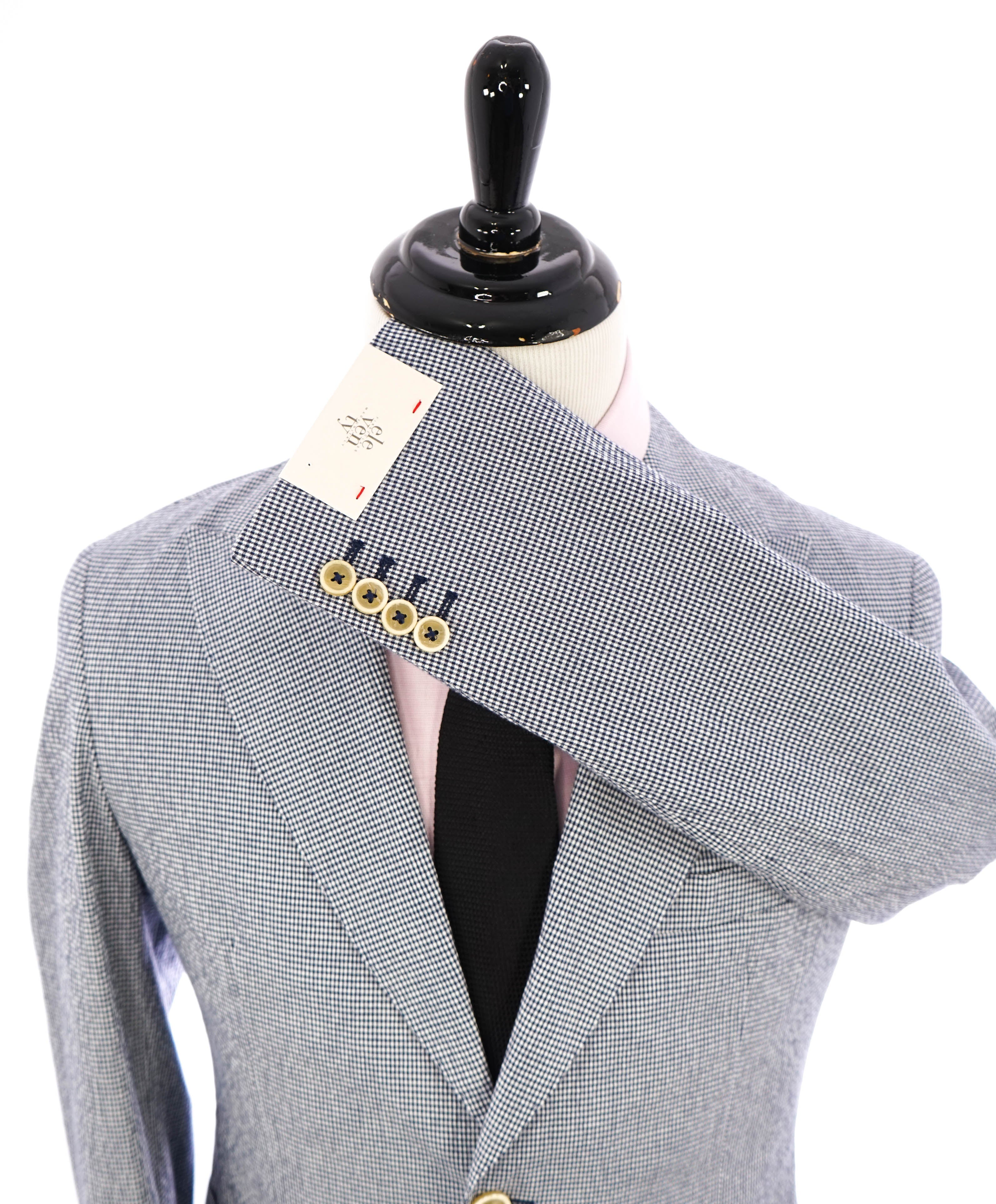 $995 ELEVENTY - SEERSUCKER Blue Gingham Check White Button Blazer - 36 (46EU)