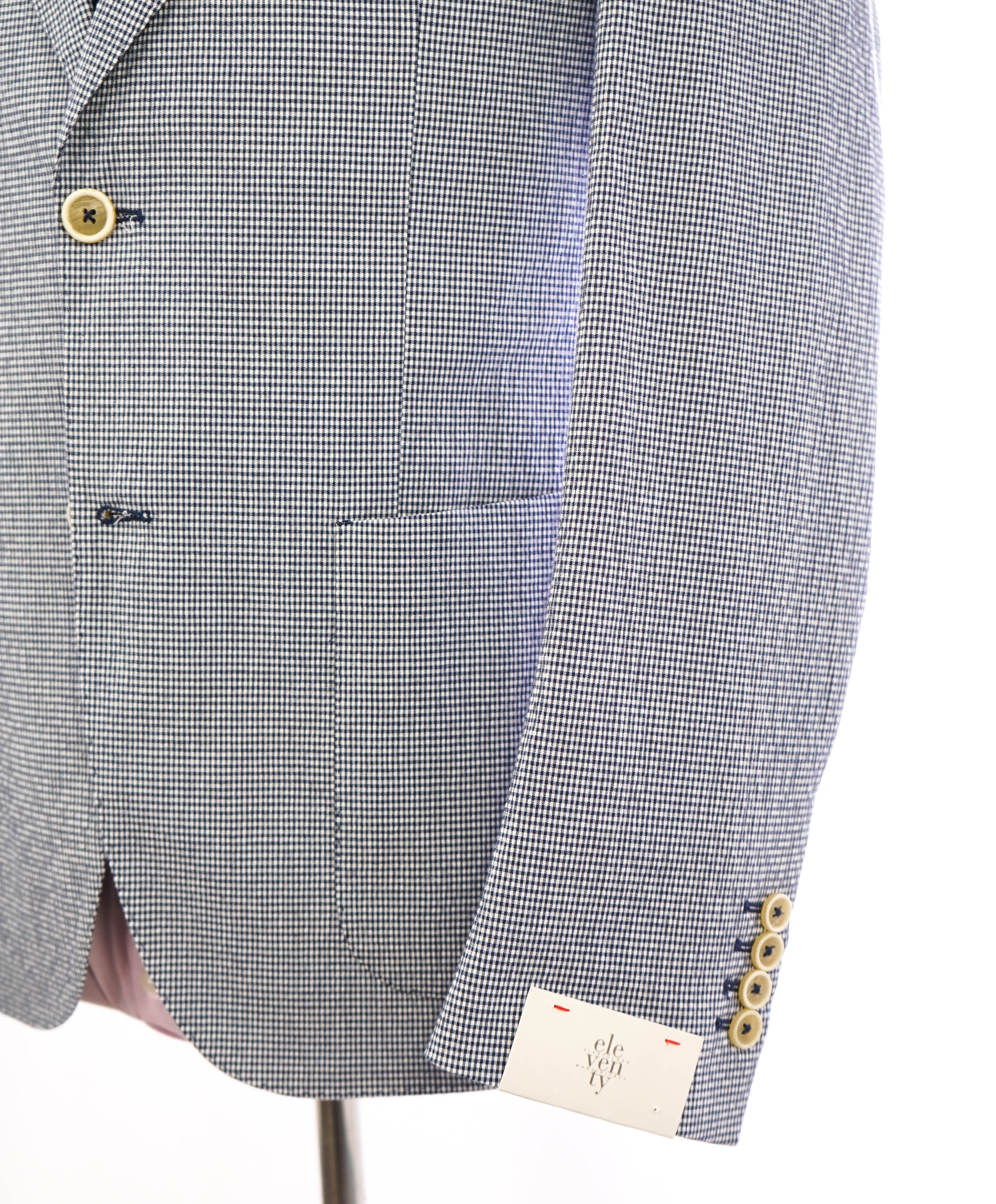 $995 ELEVENTY - SEERSUCKER Blue Gingham Check White Button Blazer - 36 (46EU)