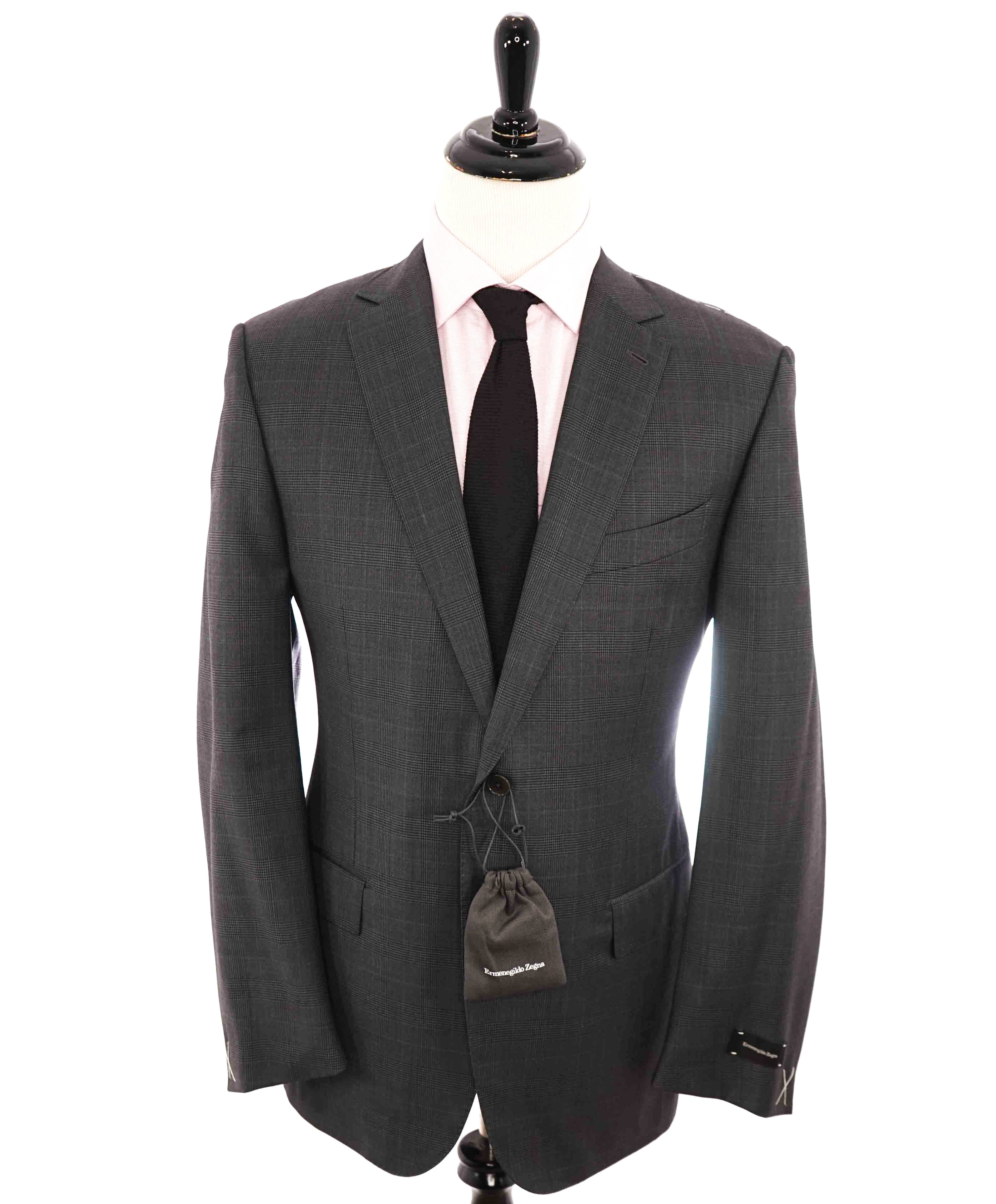 $2,695 ERMENEGILDO ZEGNA - Gray/Blue PRINCE OF WALES CHECK Blazer - 44R