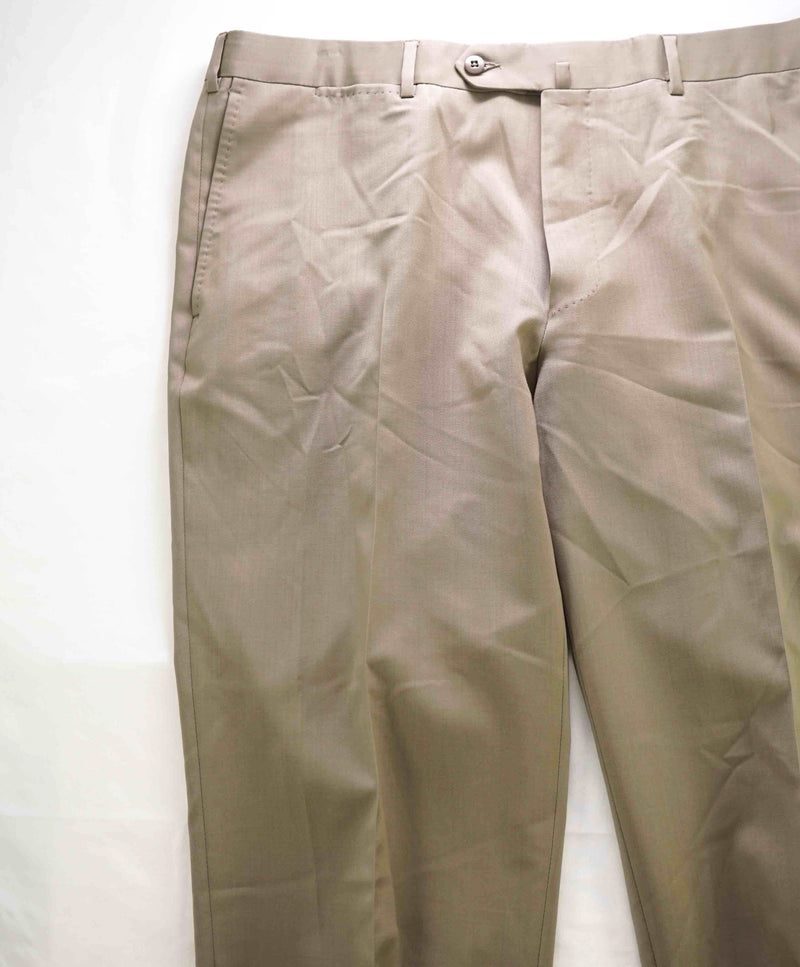 $695 ERMENEGILDO ZEGNA -Wool "Beige" Flat Front Dress Pants- 40W (58EU)