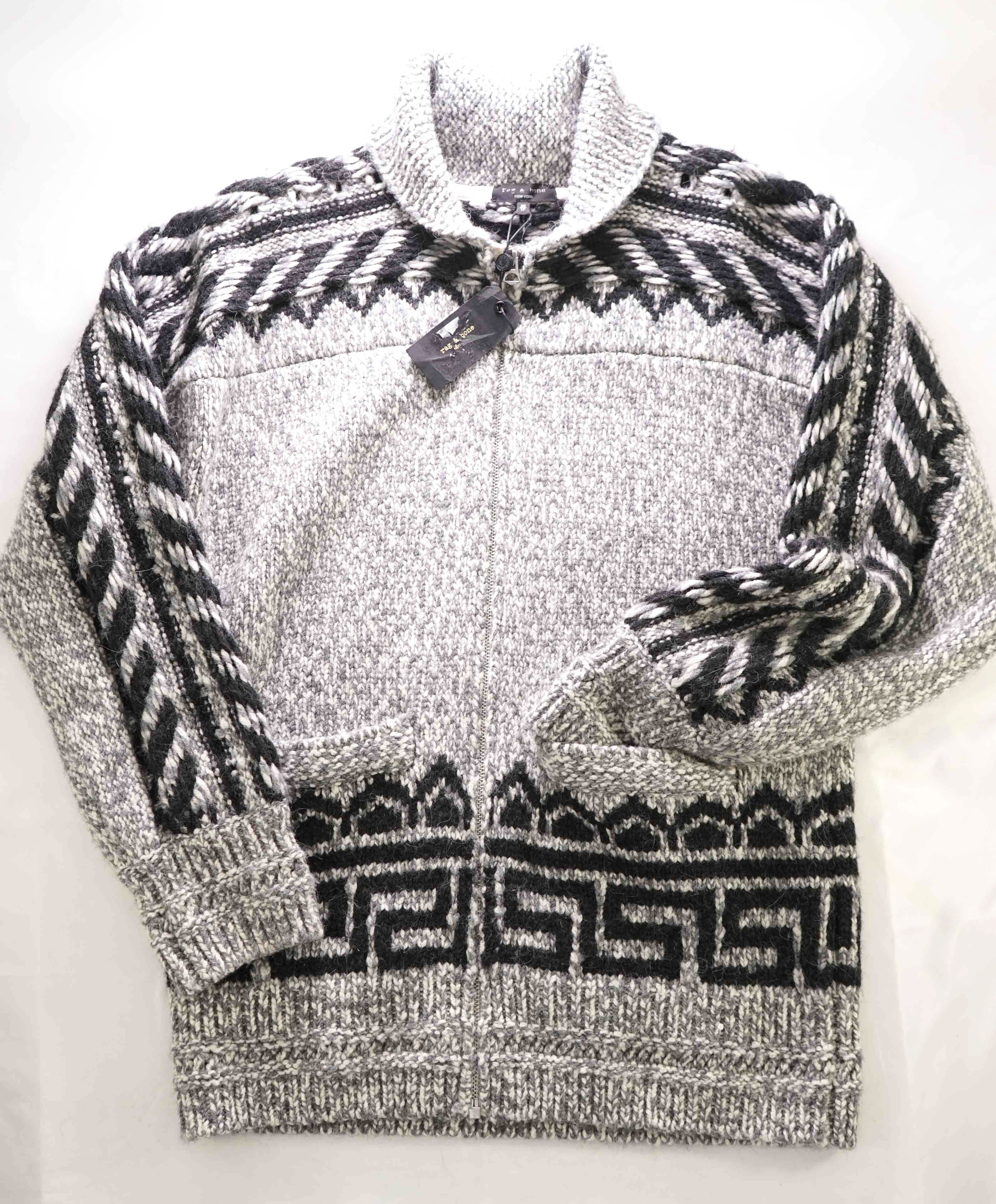 $695 RAG & BONE - "COWICHAN" ALPACA WOOL Fair Isle Cardigan Sweater - XS