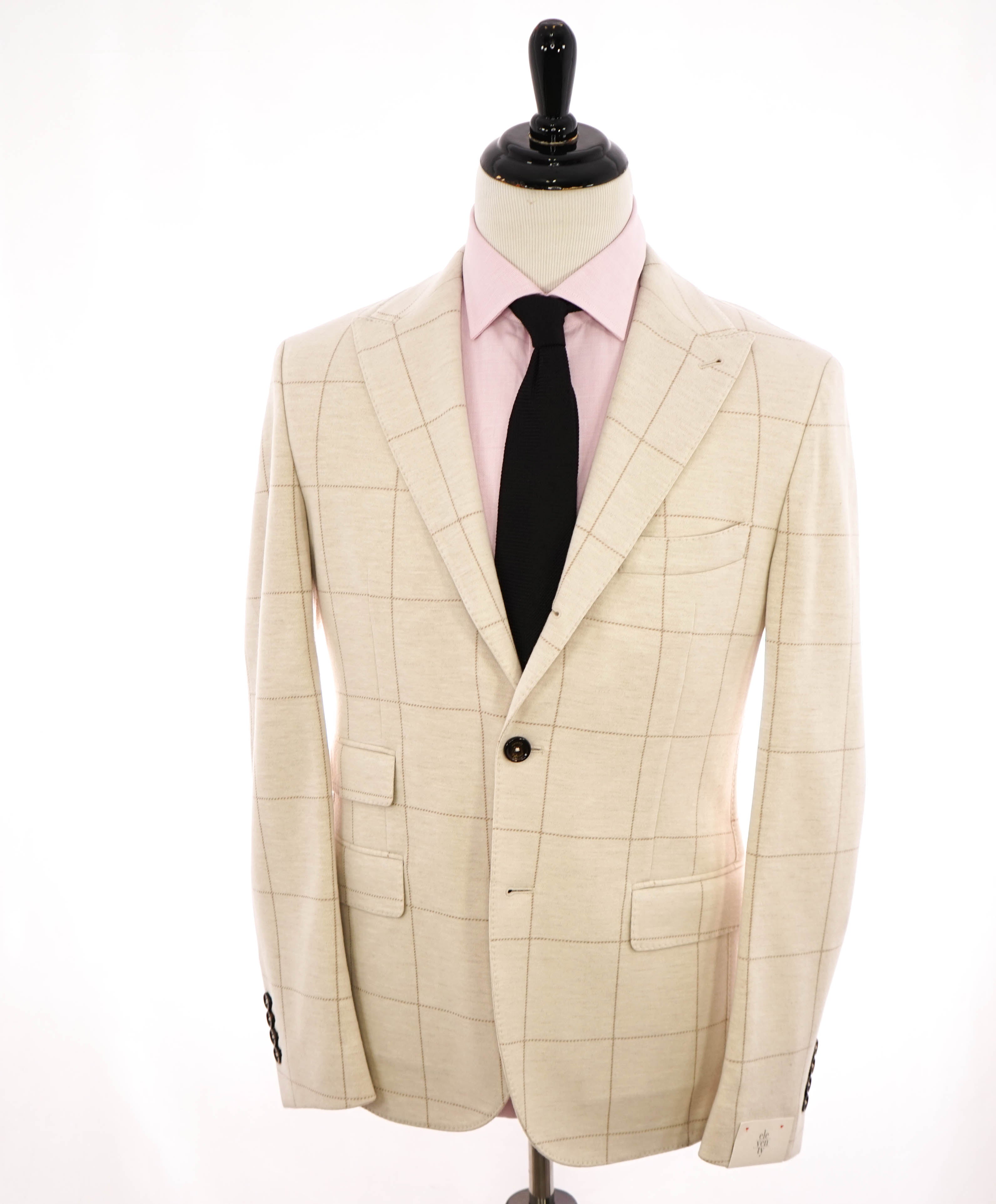 $1,495 ELEVENTY - Windowpane Beige & Ivory Sweater Jacket Blazer - 40US (50 EU)