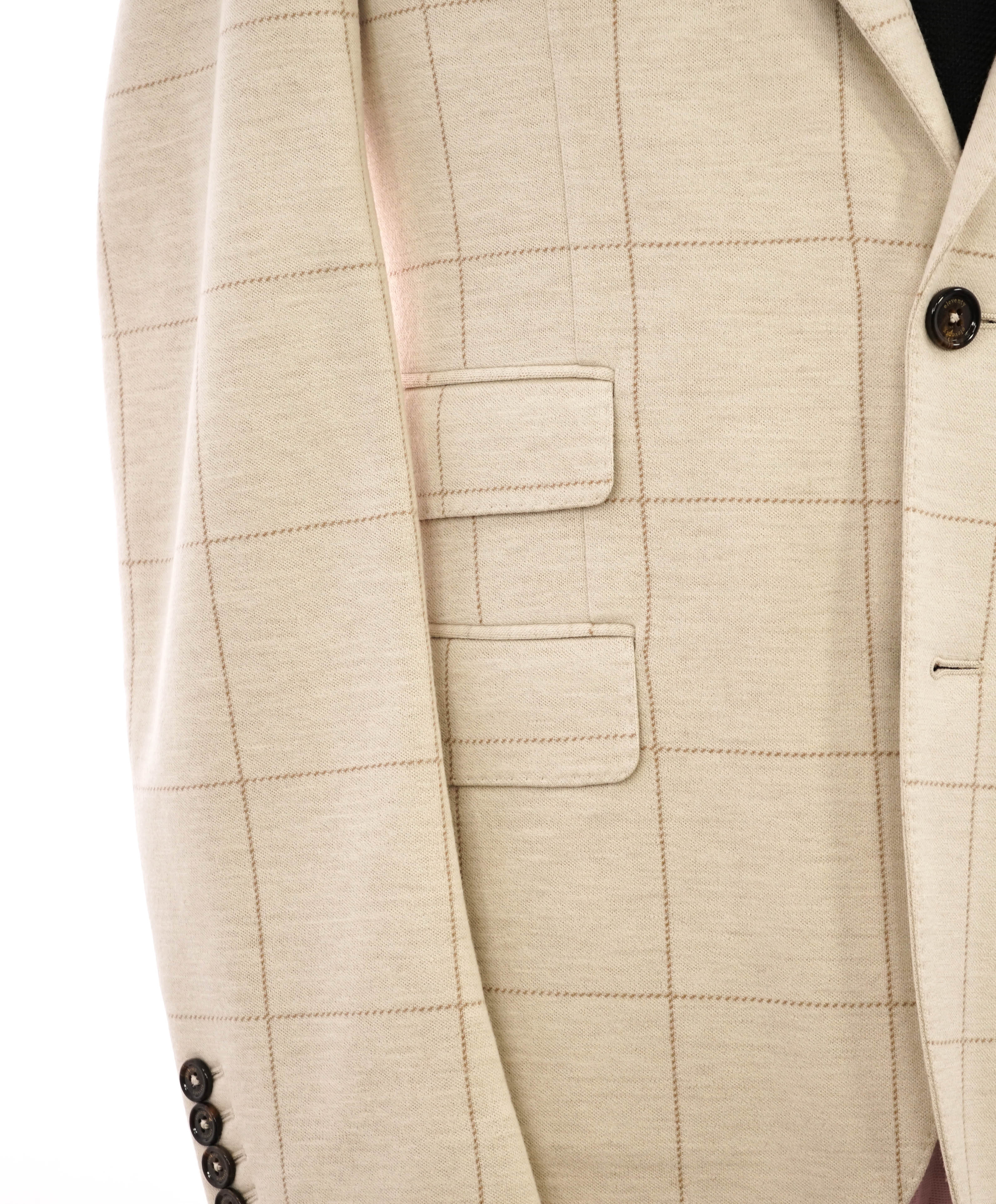 $1,495 ELEVENTY - Windowpane Beige & Ivory Sweater Jacket Blazer - 40US (50 EU)