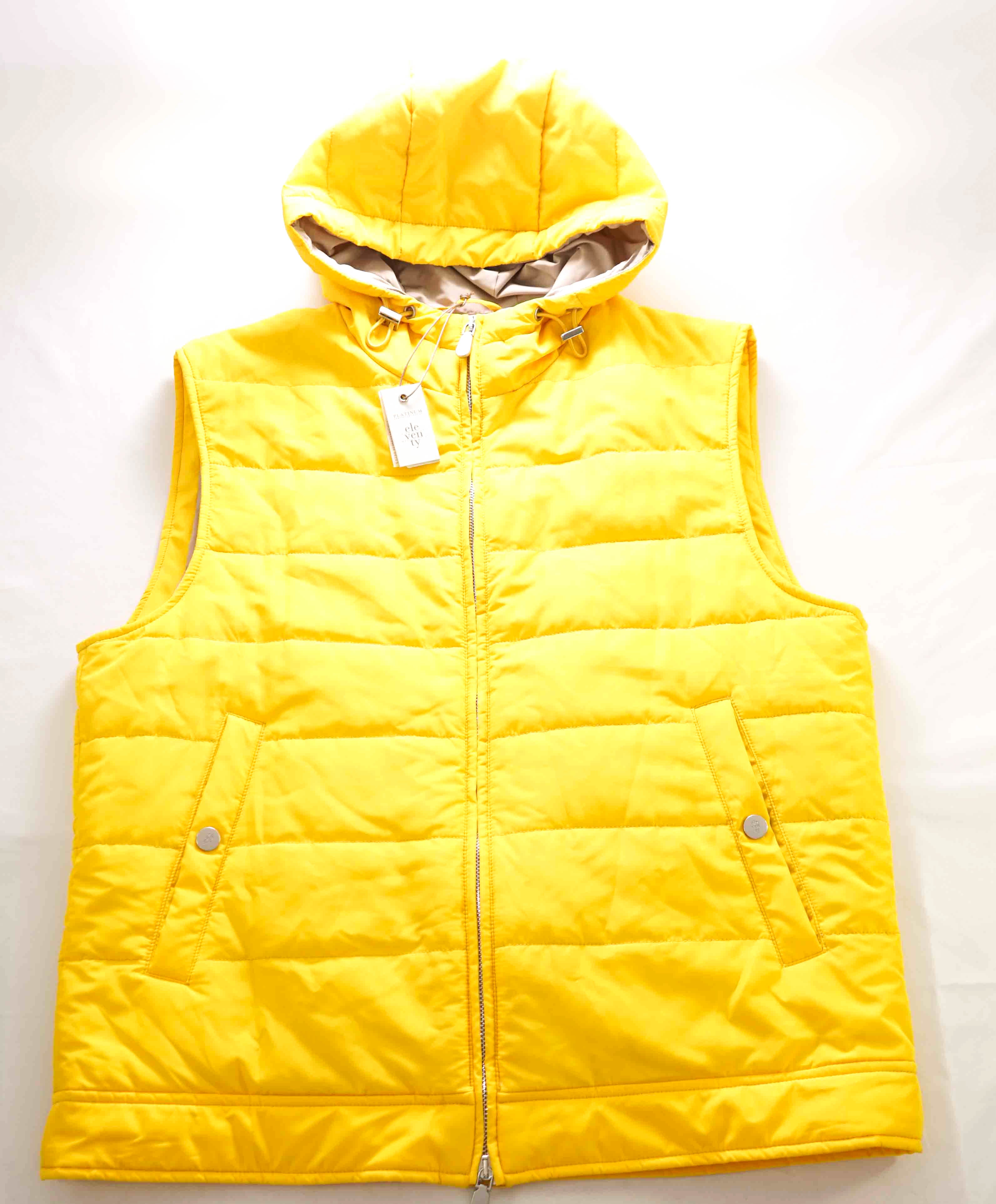 $745 ELEVENTY - Yellow Quilted Insulated Puffer Coat Vest W Hood - 40R (M)