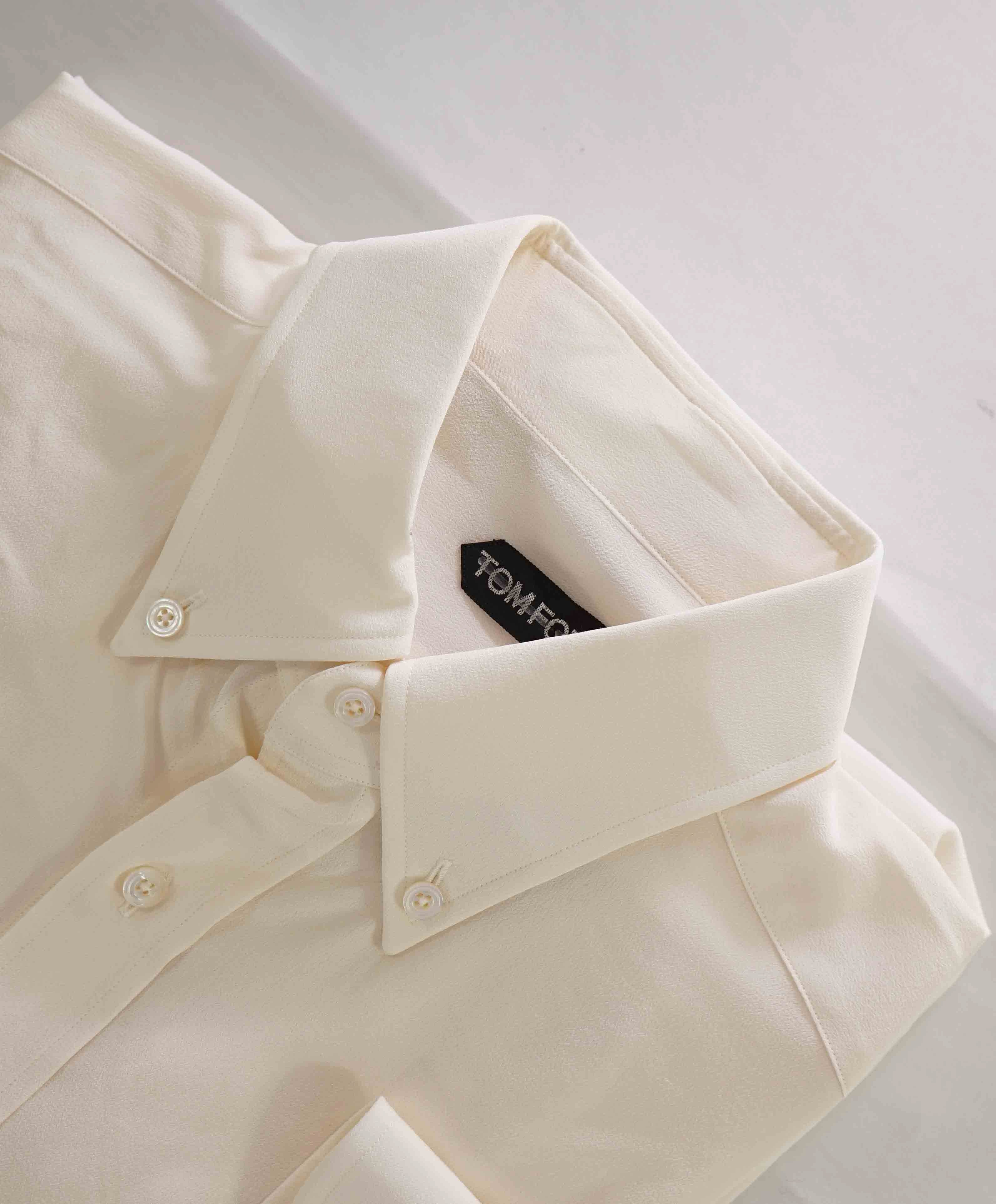 $1,480 TOM FORD - PURE SILK Button Collar IVORY Button Down Shirt - 16