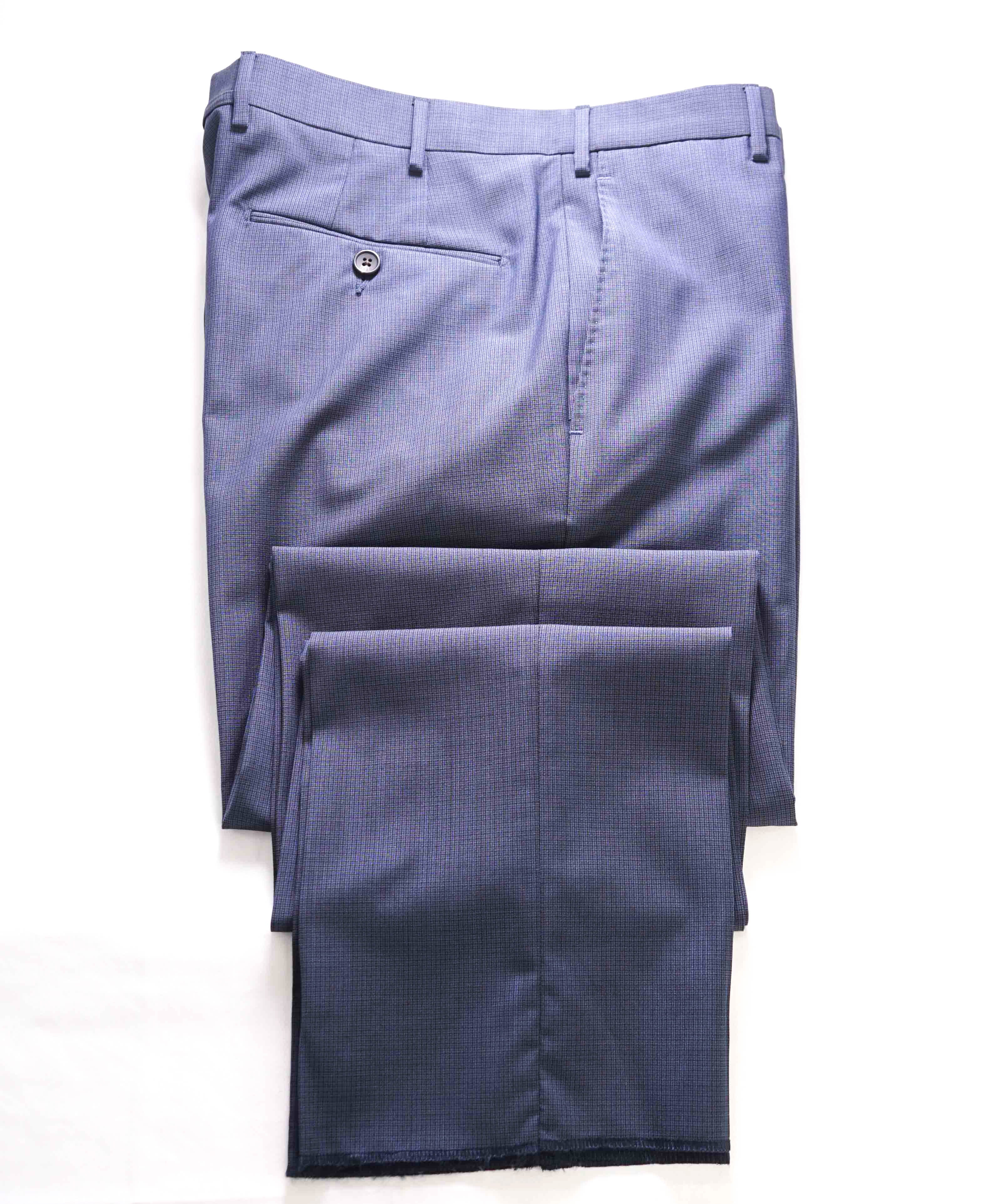 $400 ZANELLA - Blue Micro Check Textured Flat Front Wool Dress Pants - 32W