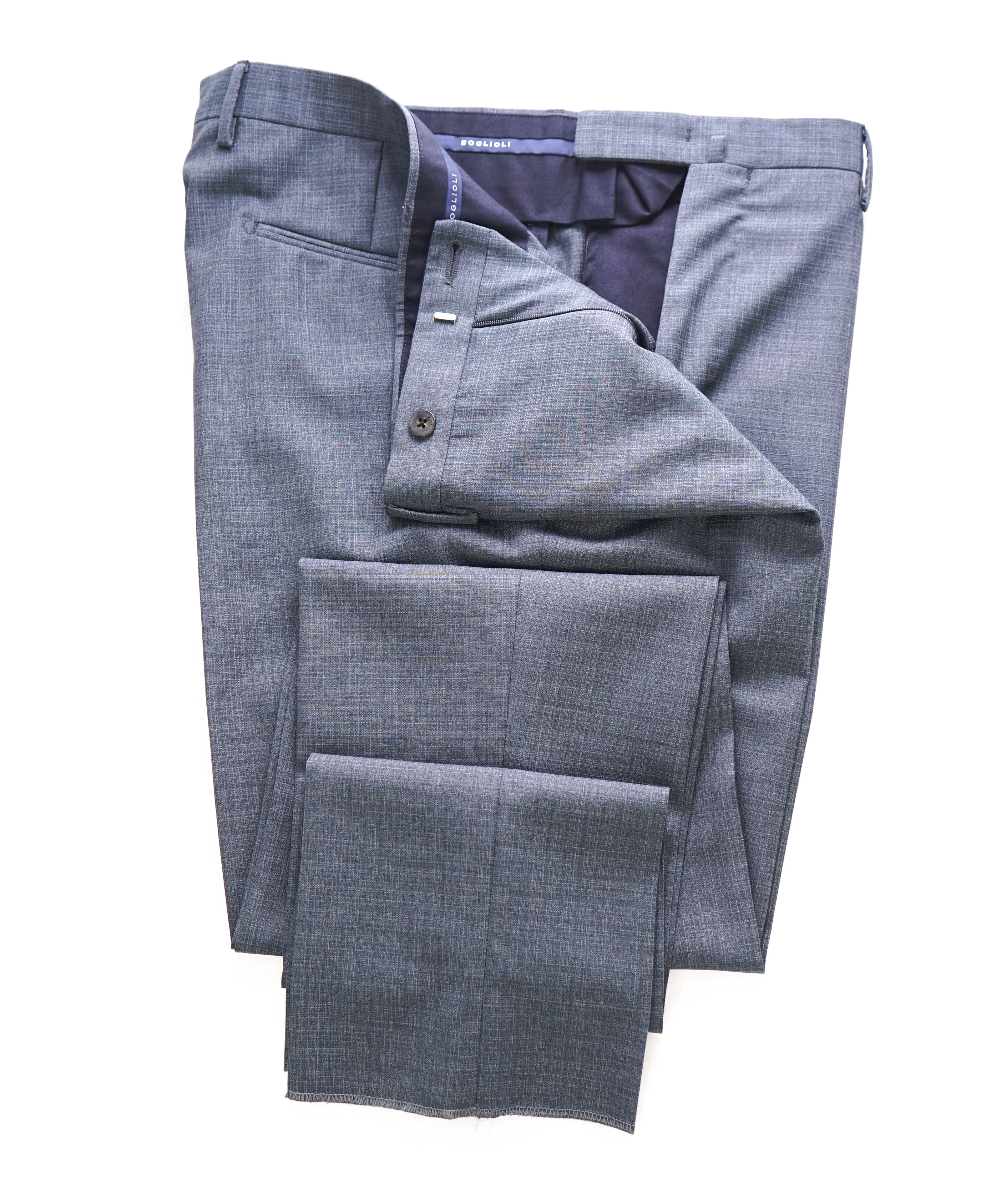 BOGLIOLI - Blue/Green Check Wool PREMIUM Flat Front Dress Pants- 36W