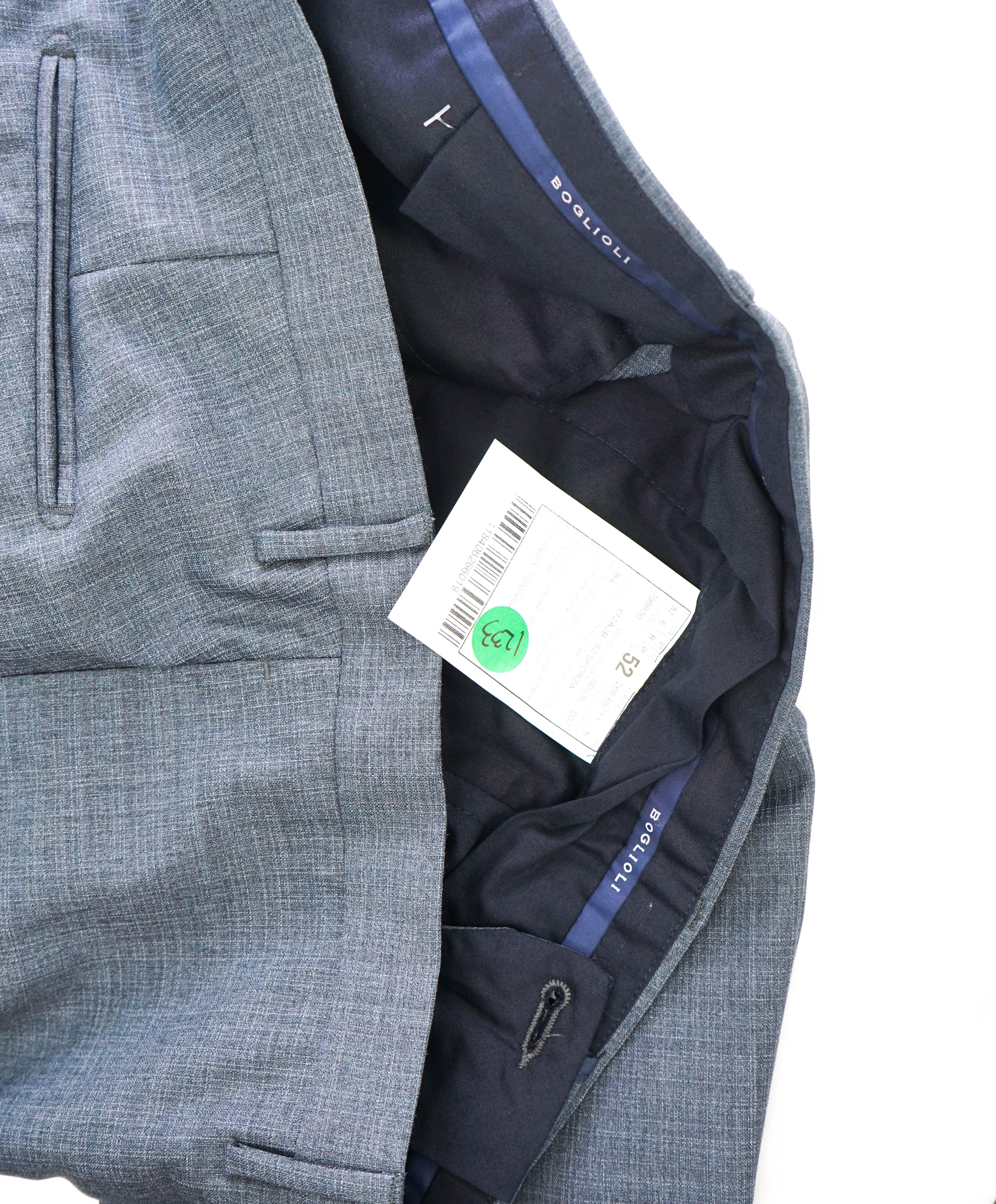 BOGLIOLI - Blue/Green Check Wool PREMIUM Flat Front Dress Pants- 36W