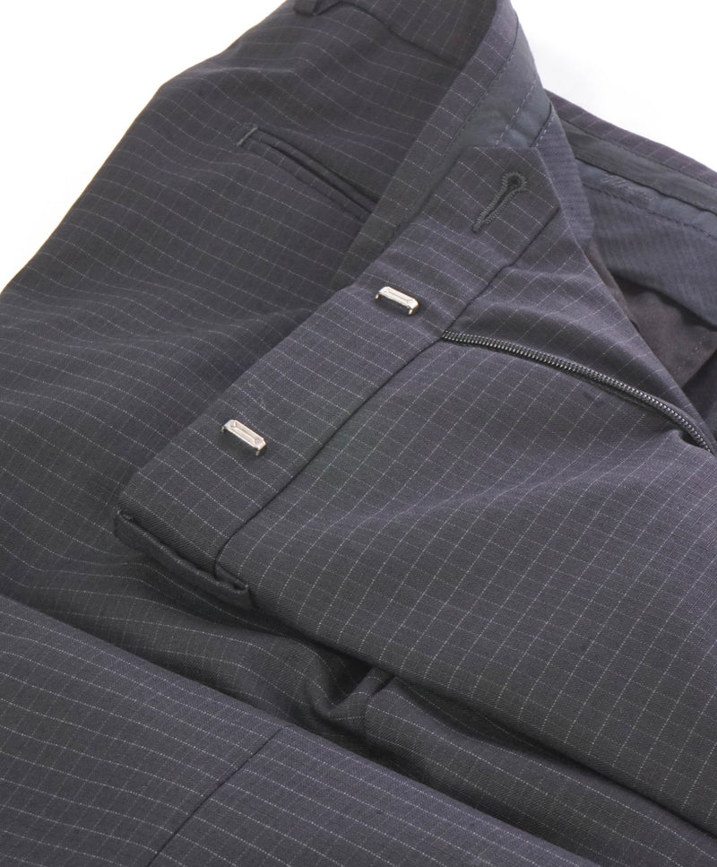 Z ZEGNA - Gray Check Windowpane Flat Front Wool Dress Pants - 34W