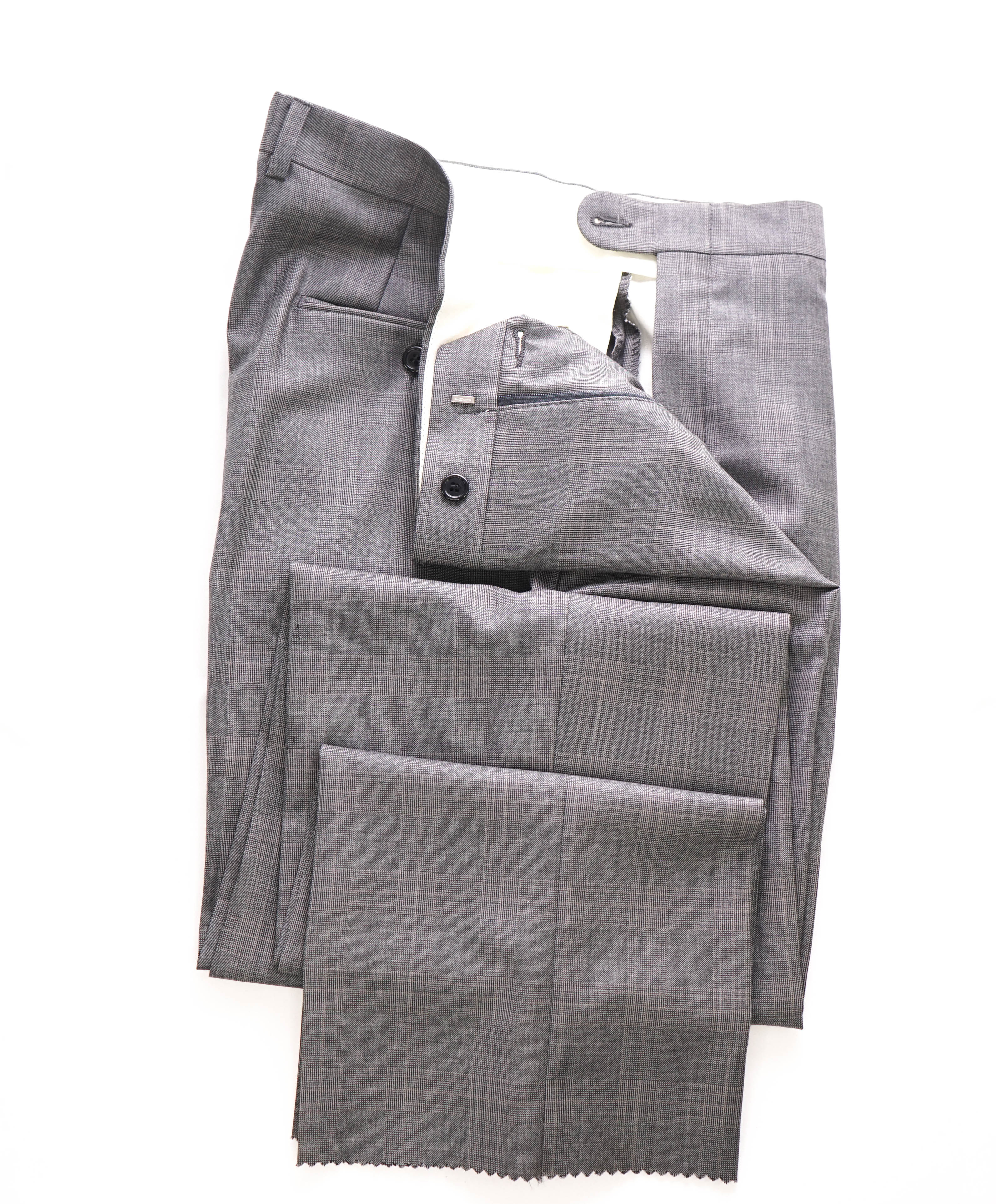 HICKEY FREEMAN -  Gray Prince of Wales Plaid Wool Flat Front Dress Pants - 34W