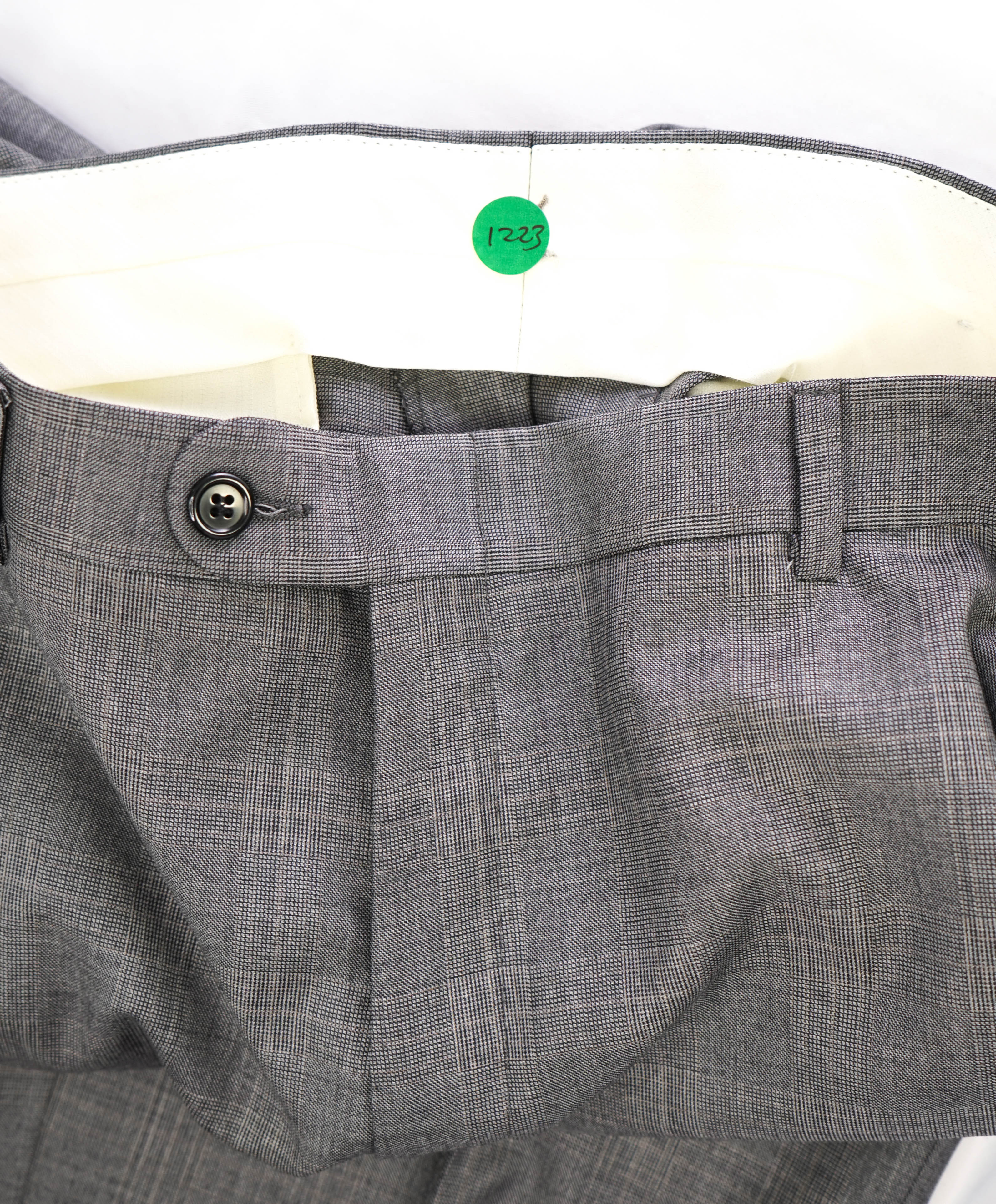 HICKEY FREEMAN -  Gray Prince of Wales Plaid Wool Flat Front Dress Pants - 34W