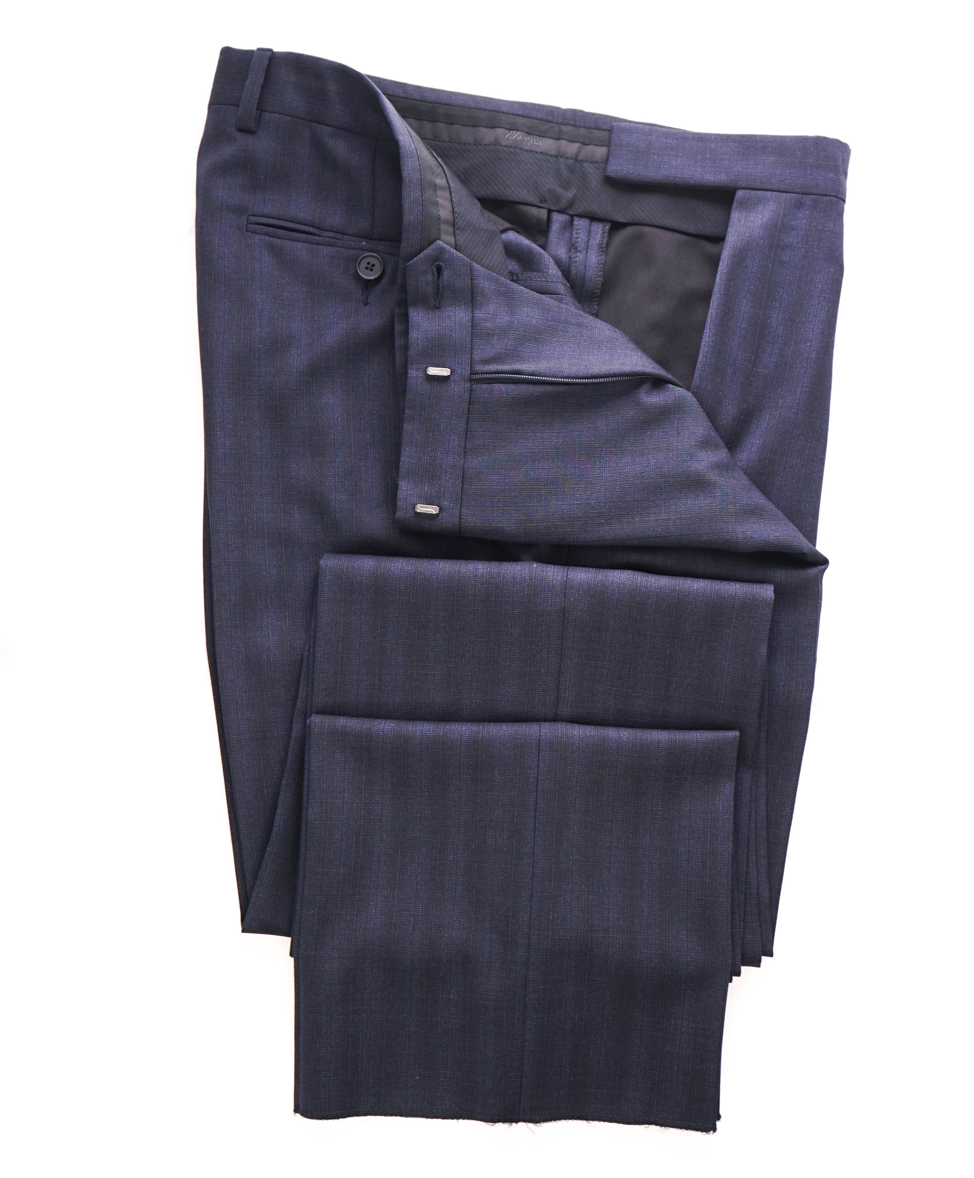 Z ZEGNA - Blue & Gray Check Plaid Flat Front Wool Dress Pants - 32W