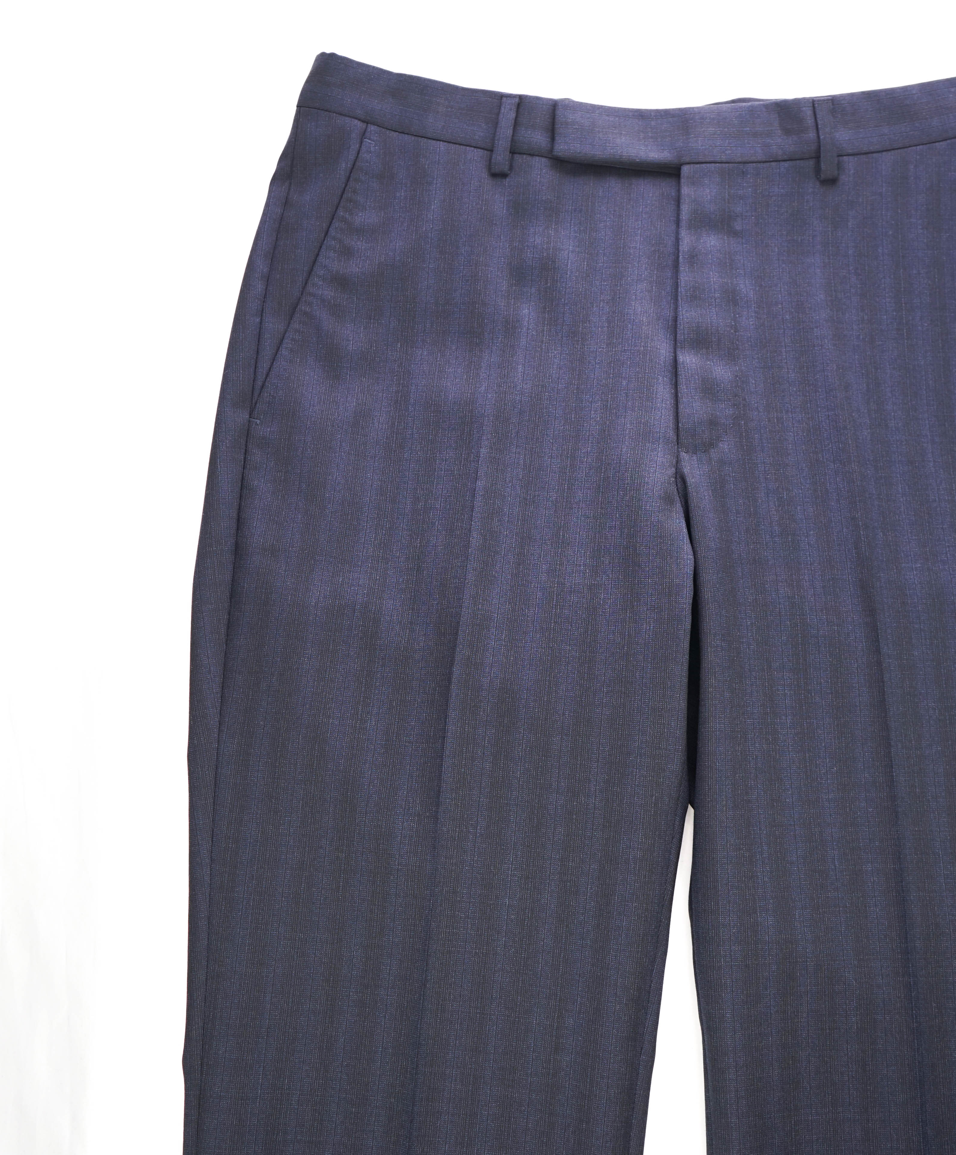 Z ZEGNA - Blue & Gray Check Plaid Flat Front Wool Dress Pants - 32W