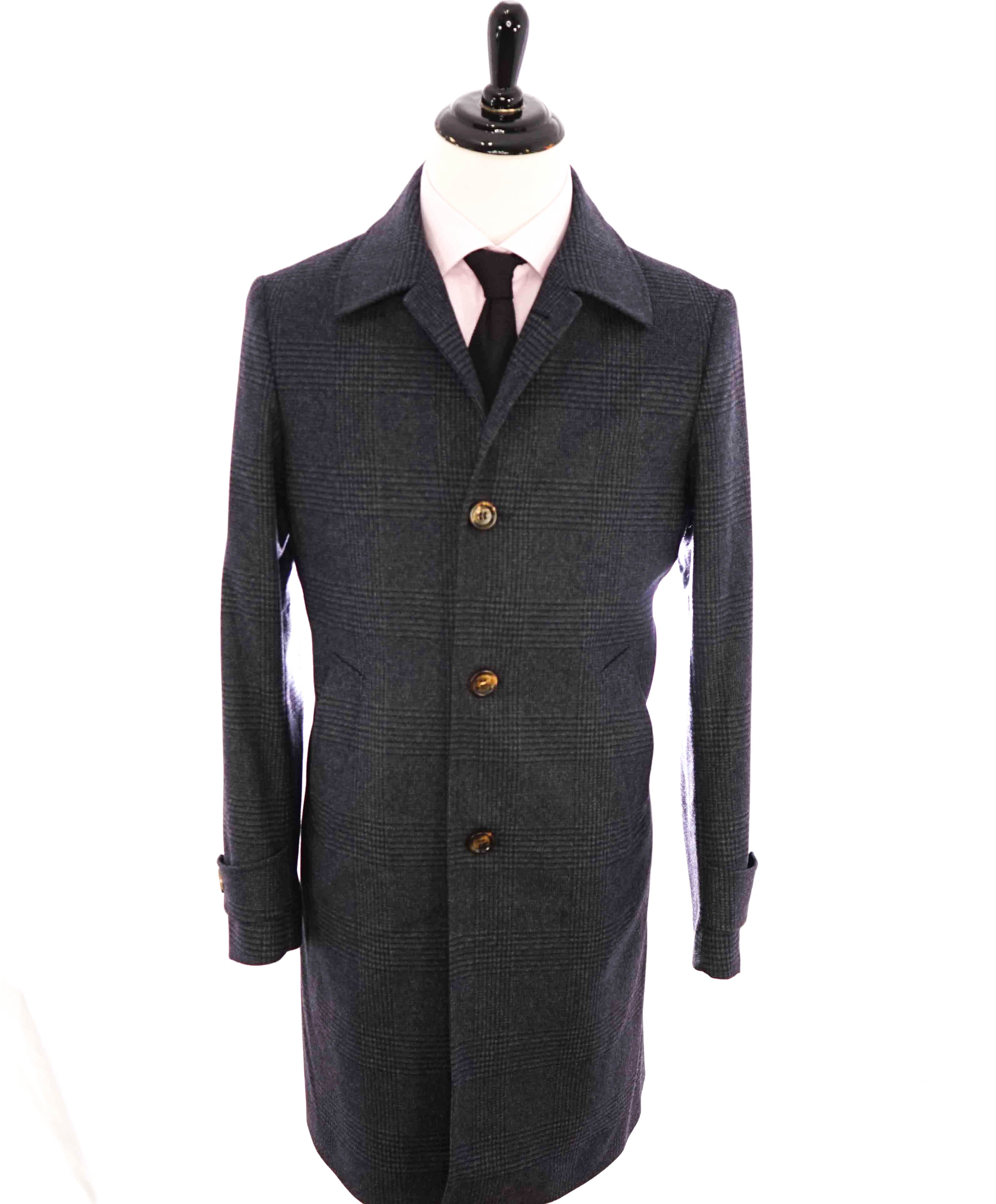 $1,595 ELEVENTY - Gray Check Plaid Essential Wool Top Coat - 40 US (50EU)