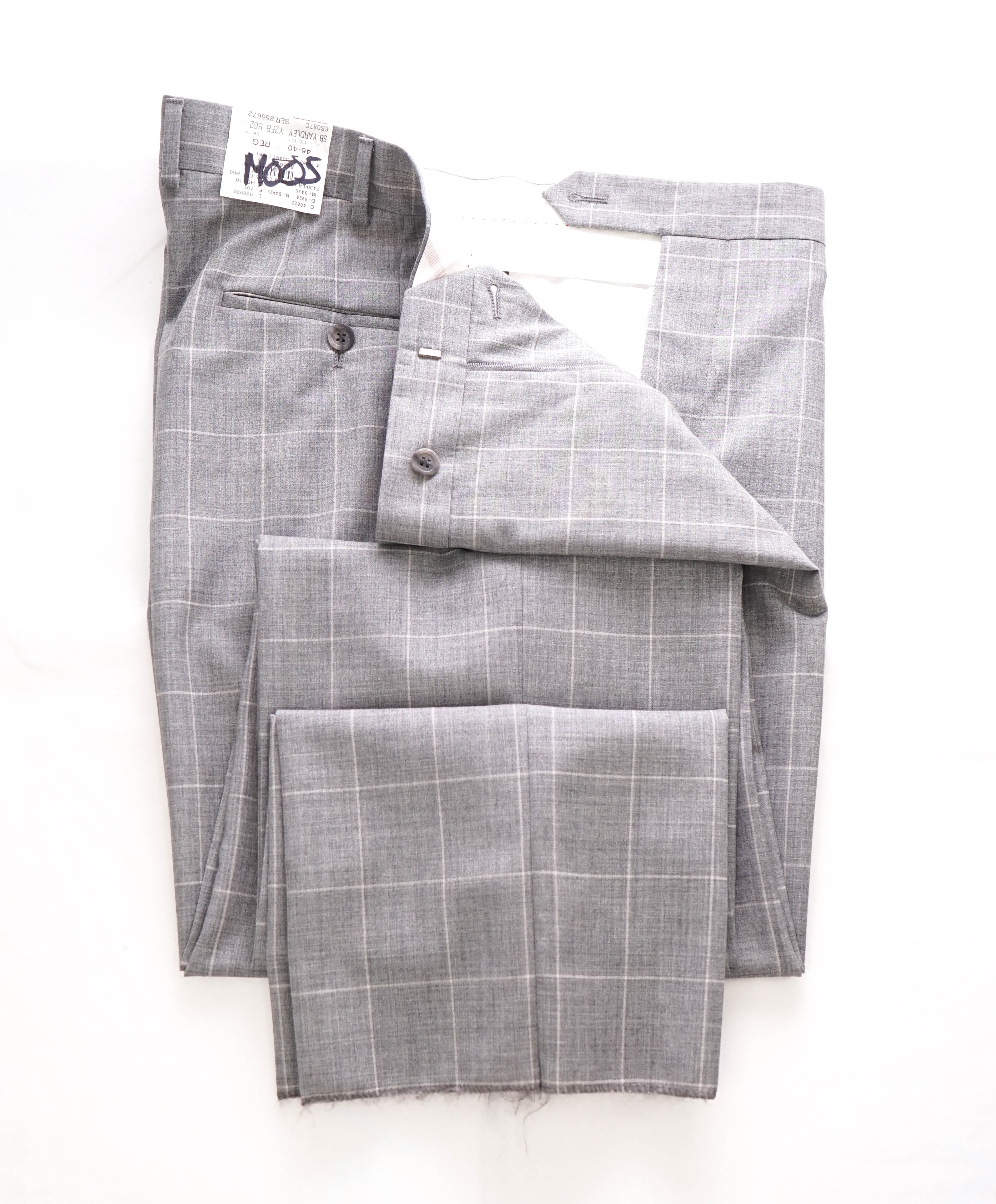 SAMUELSOHN - "Super 130's" Neutral Windowpane Flat Front Pants - 40W