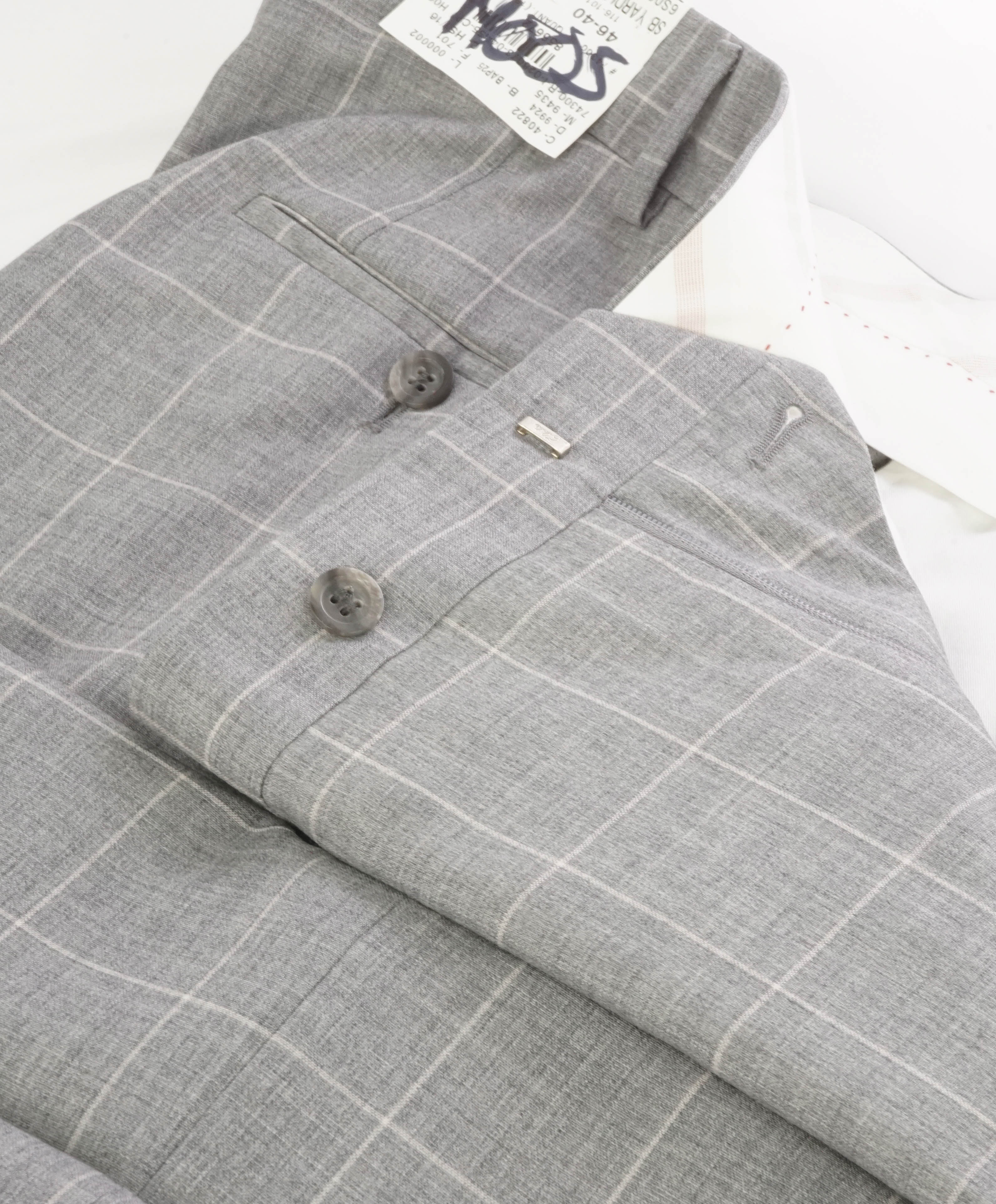 SAMUELSOHN - "Super 130's" Neutral Windowpane Flat Front Pants - 40W