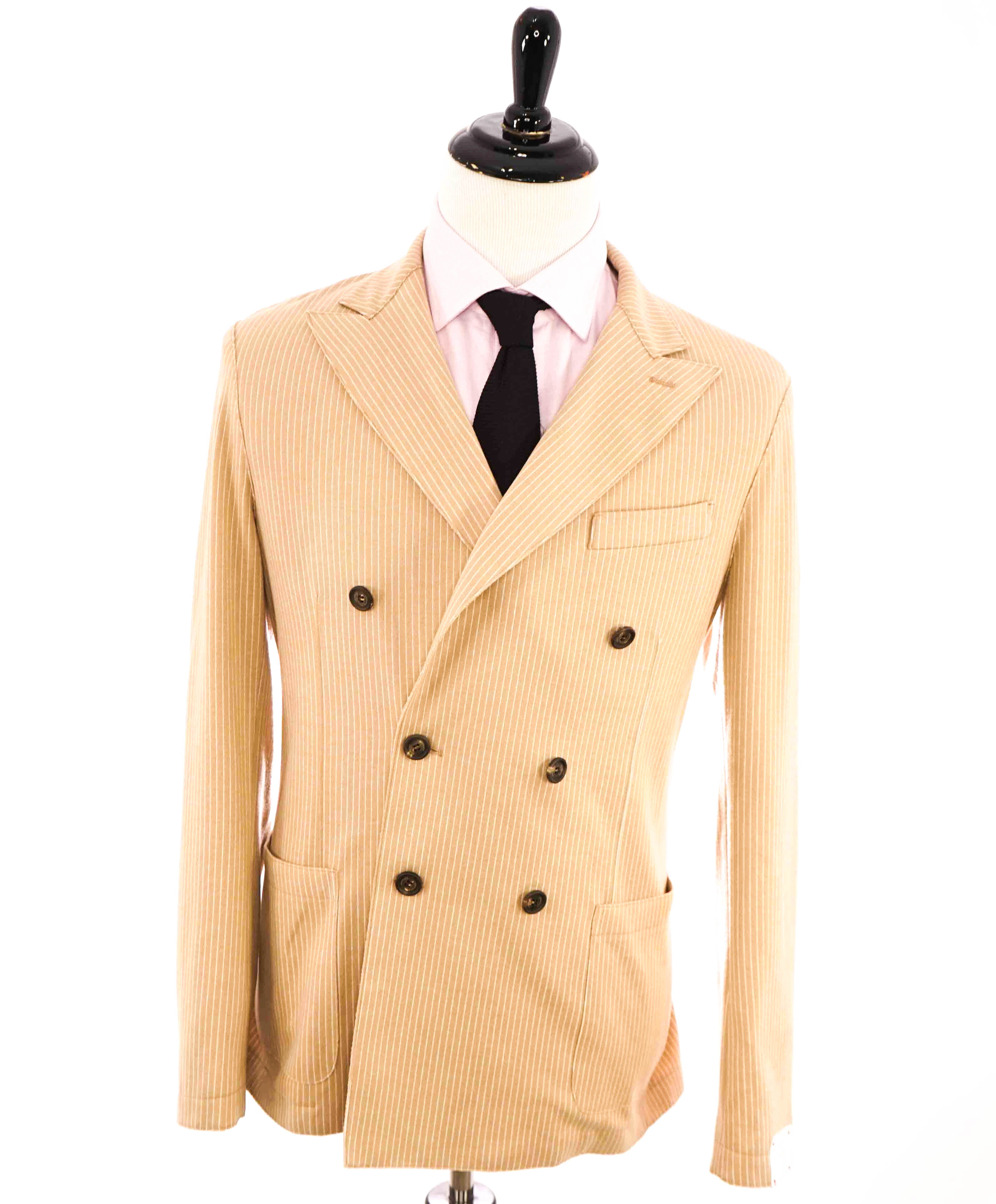 $1,195 ELEVENTY -Camel / Ivory Micro Stripe Double Breasted Soft Blazer- 40 (50EU)