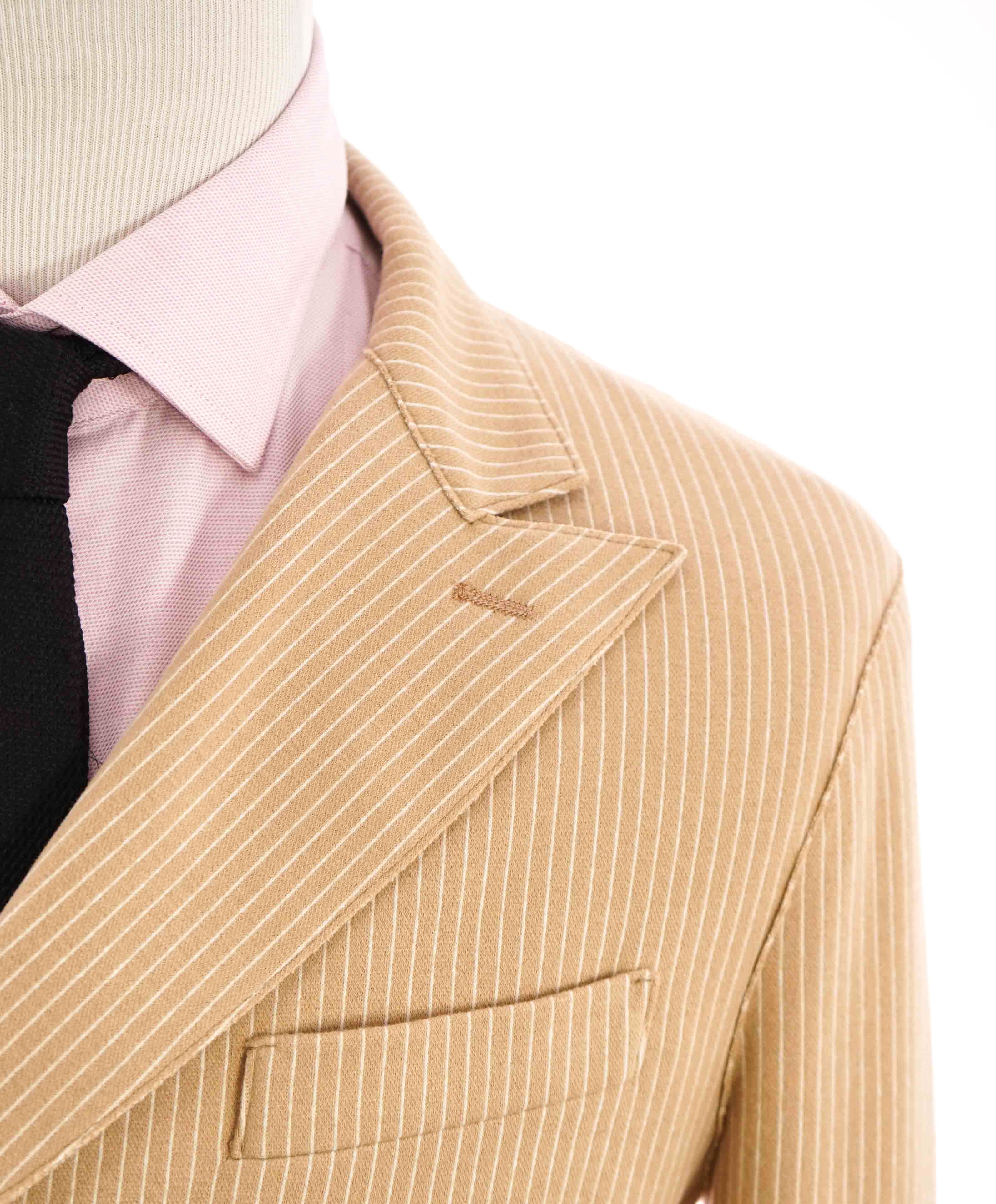 $1,195 ELEVENTY -Camel / Ivory Micro Stripe Double Breasted Soft Blazer- 40 (50EU)