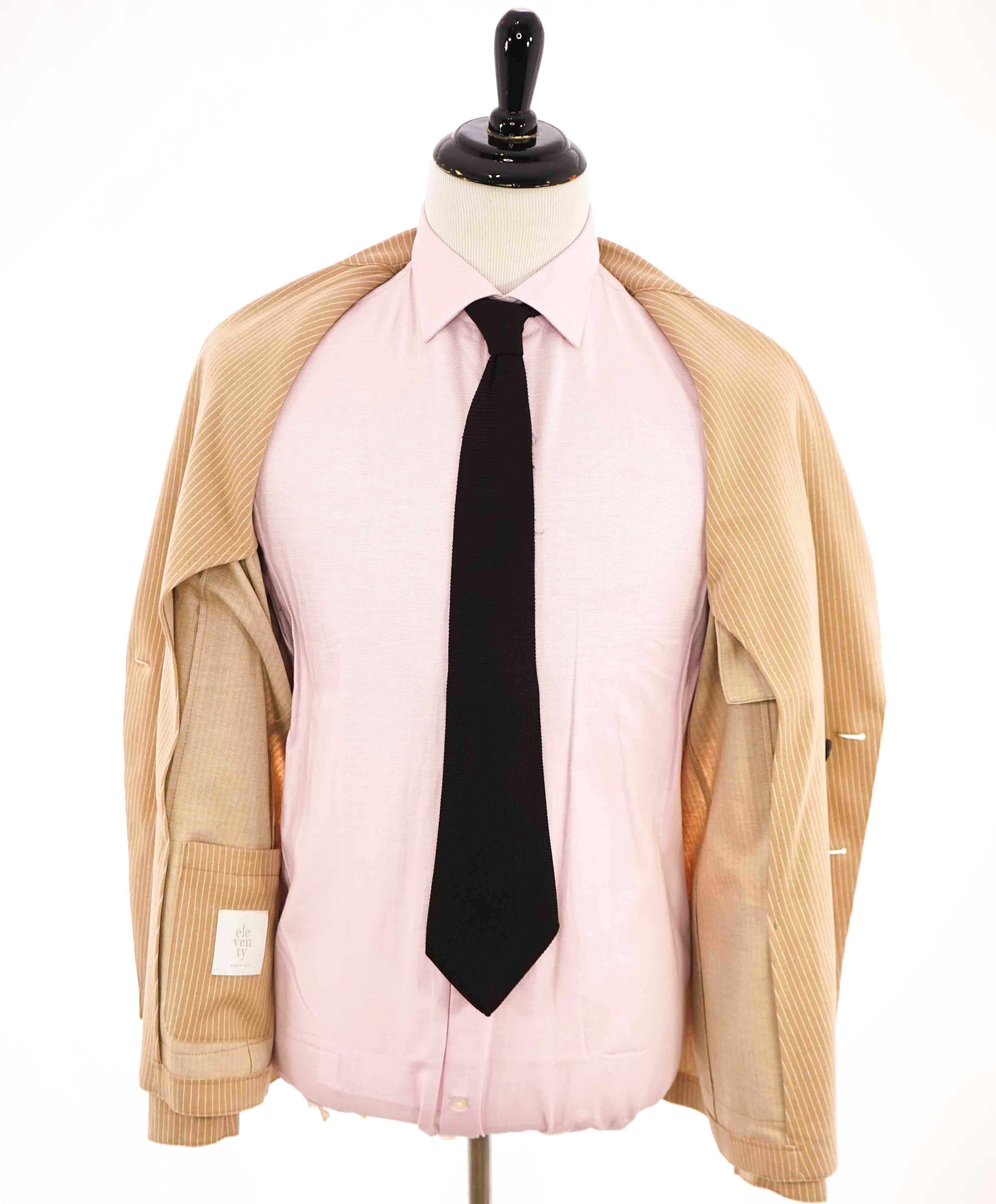 $1,195 ELEVENTY -Camel / Ivory Micro Stripe Double Breasted Soft Blazer- 40 (50EU)