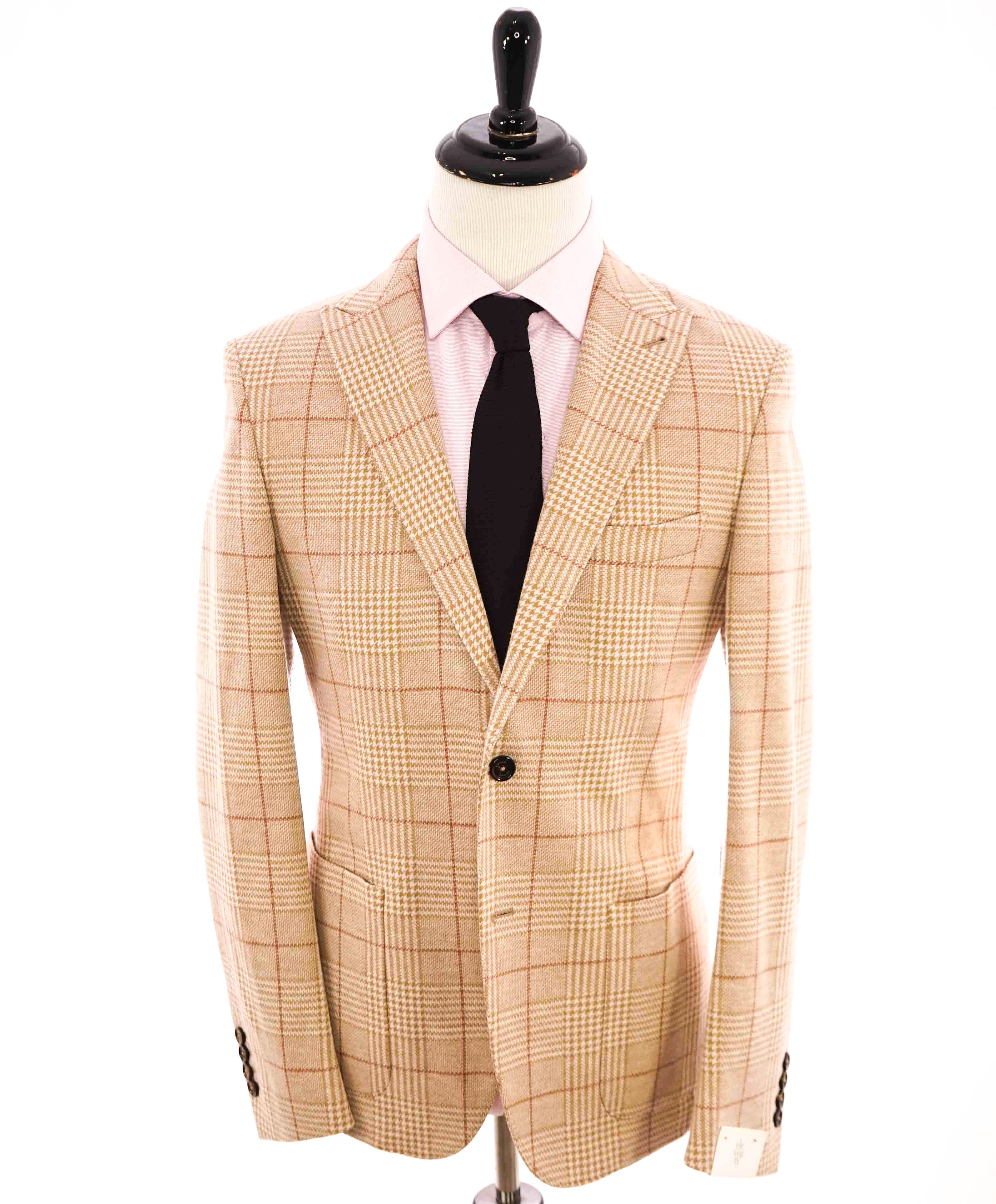 $1,095 ELEVENTY - Cotton/Wool Check Windowpane Camel Jacket Blazer- 40 (50EU)