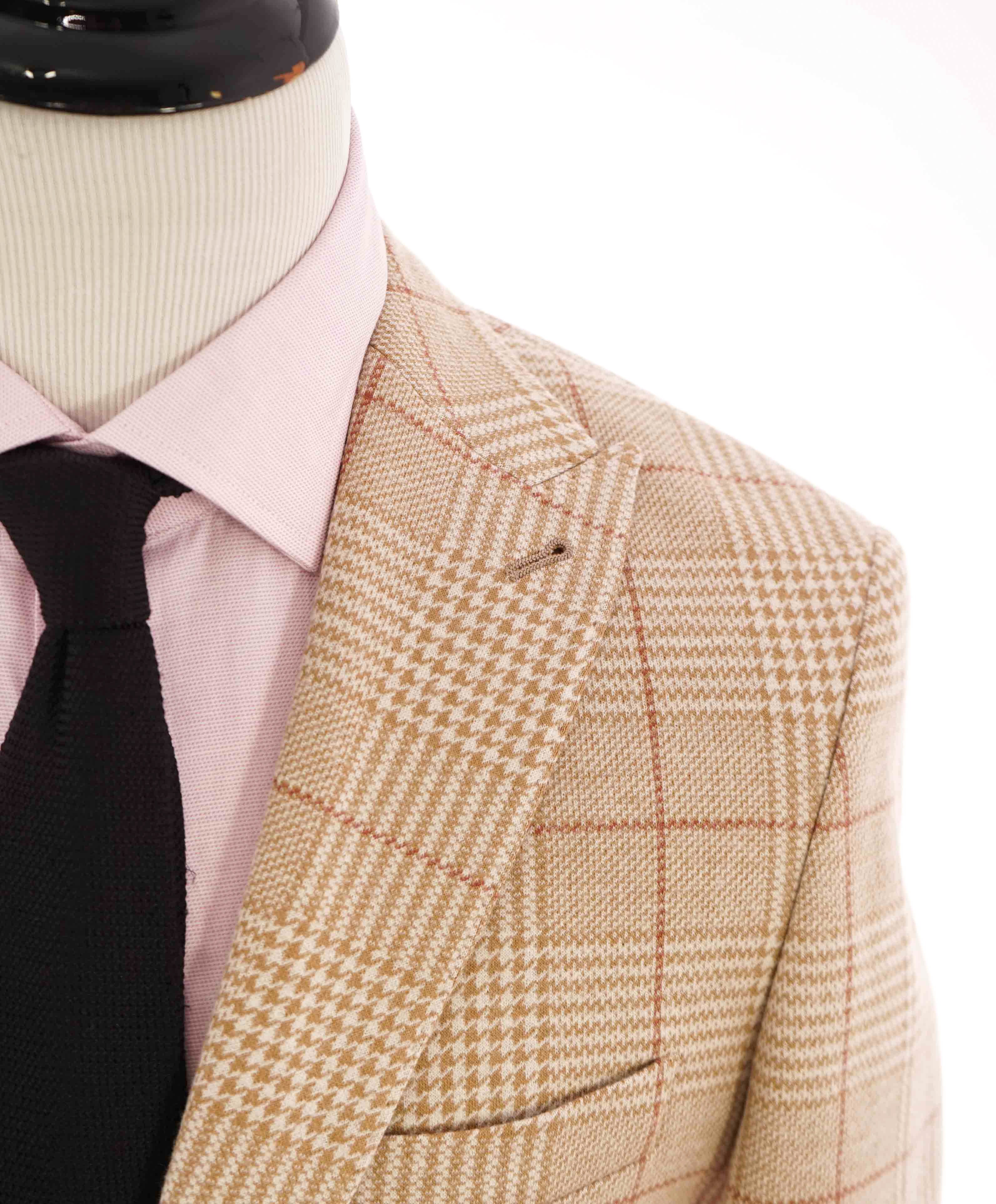 $1,095 ELEVENTY - Cotton/Wool Check Windowpane Camel Jacket Blazer- 40 (50EU)