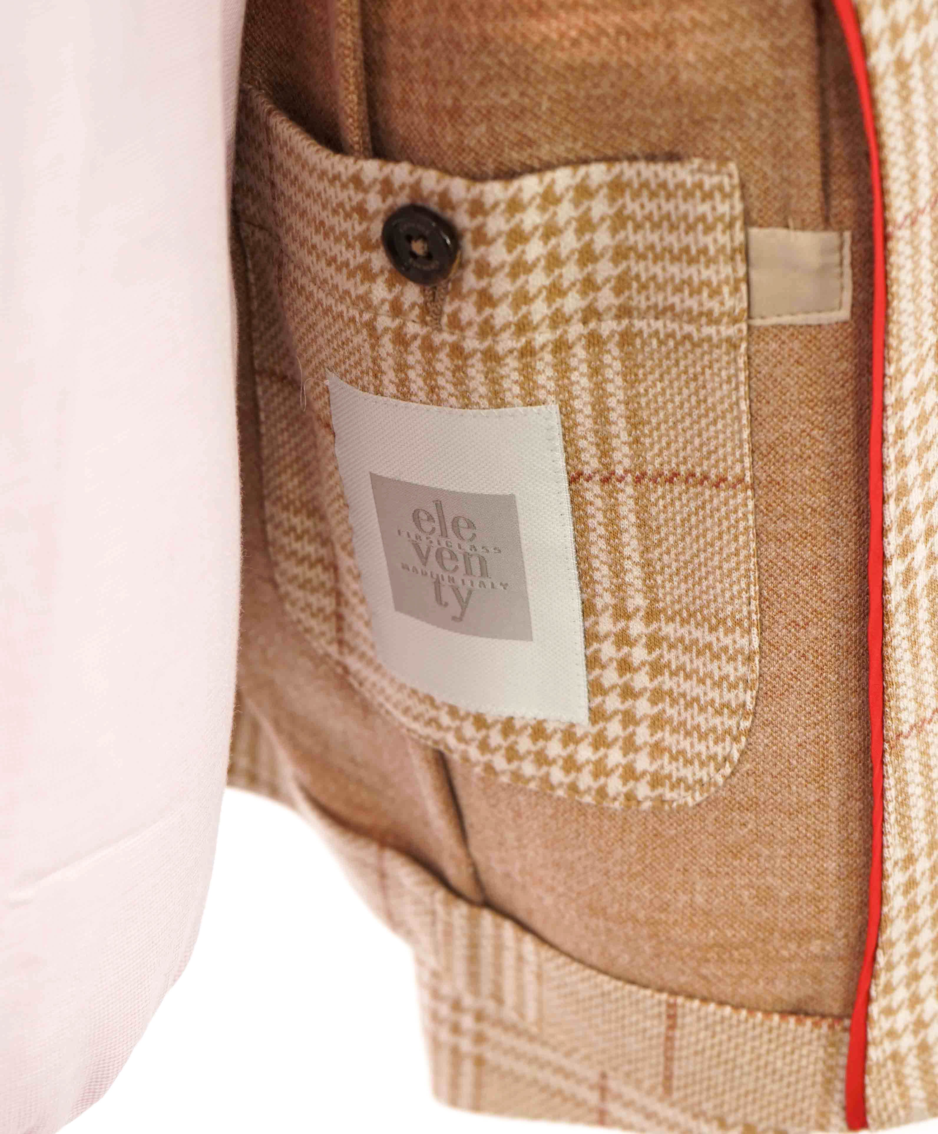 $1,095 ELEVENTY - Cotton/Wool Check Windowpane Camel Jacket Blazer- 40 (50EU)