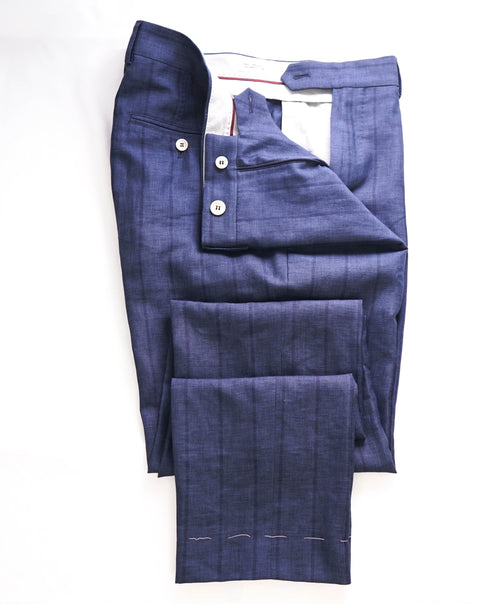 BRUNELLO CUCINELLI - WOOL/LINEN/SILK Tonal Blue Stripe Dress Pants - 34W