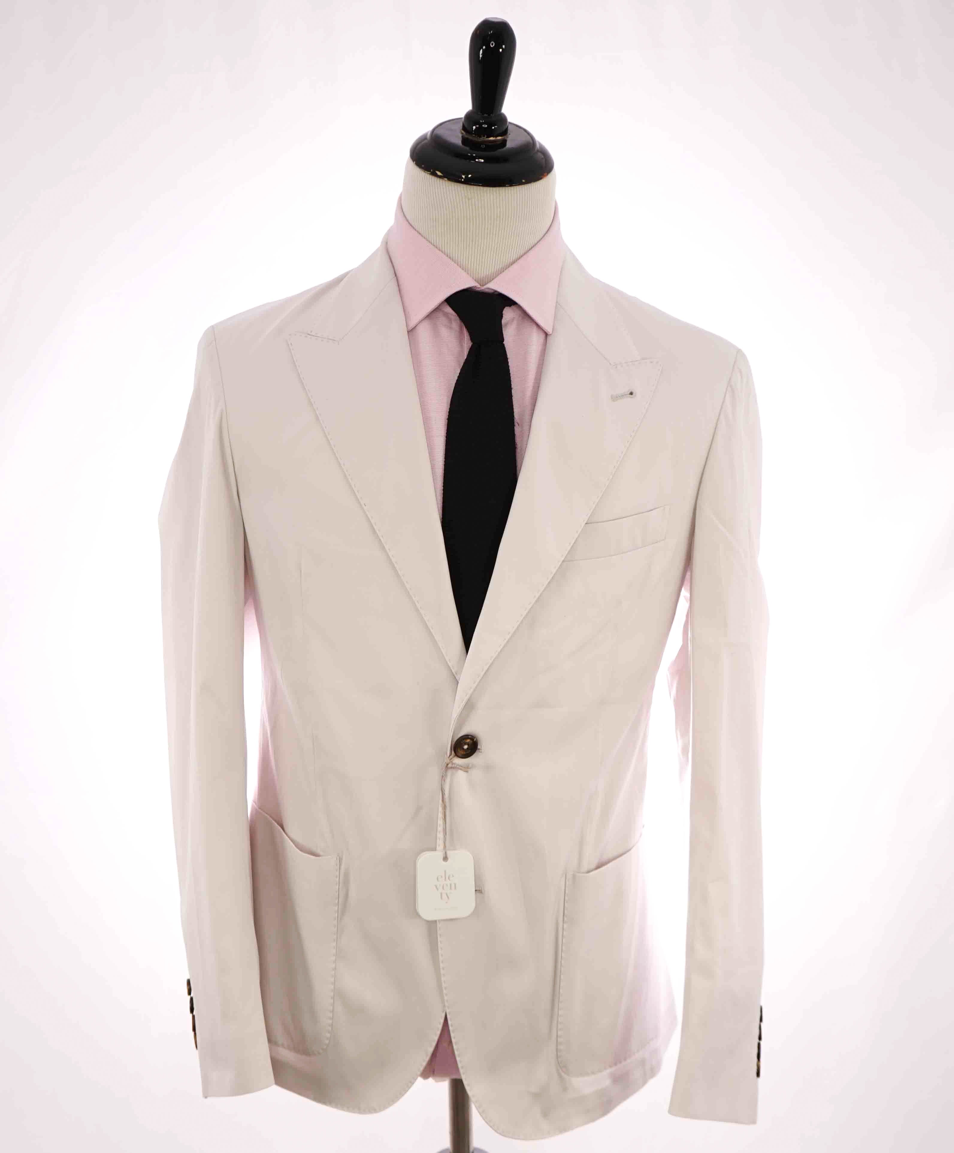 $1,095 ELEVENTY - COTTON Patch Pocket Peak Lapel Neutral Blazer - 40 (50 EU)