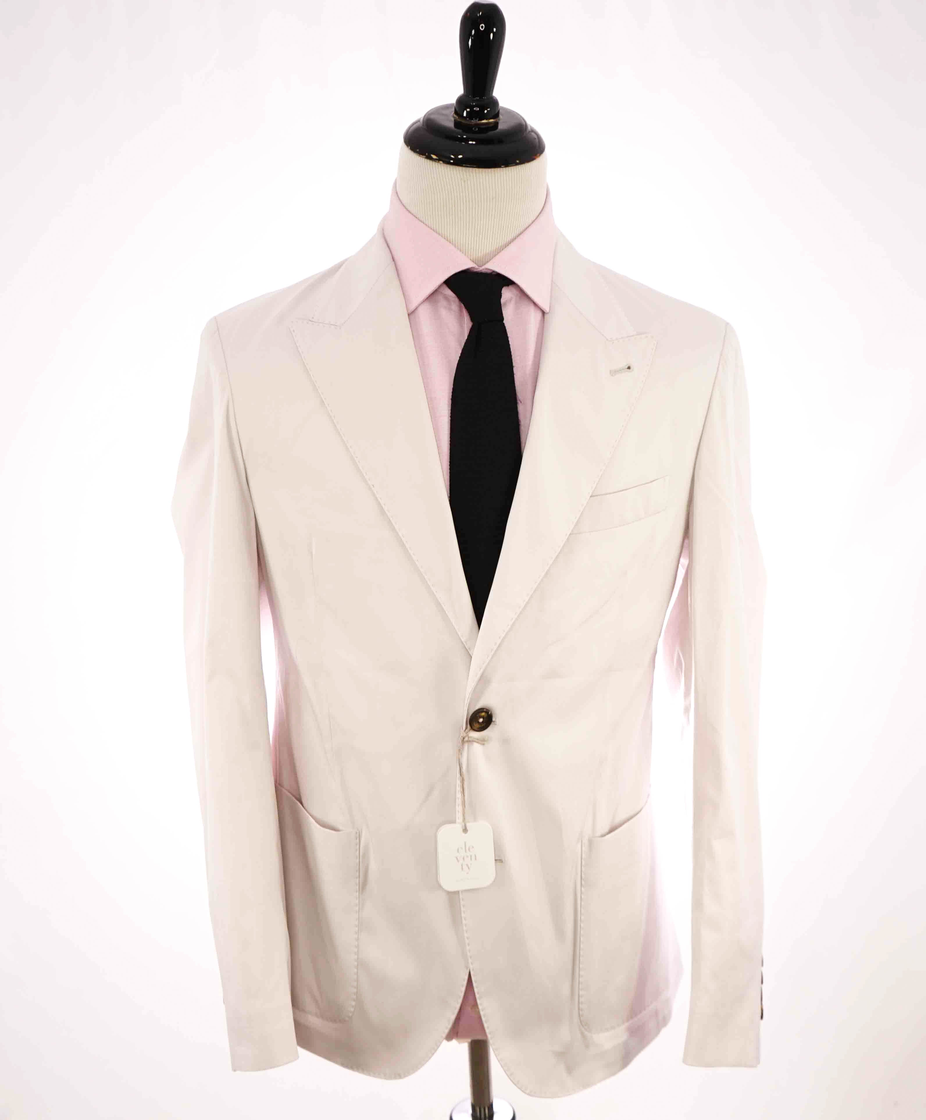 $1,095 ELEVENTY - COTTON Patch Pocket Peak Lapel Neutral Blazer - 40 (50 EU)