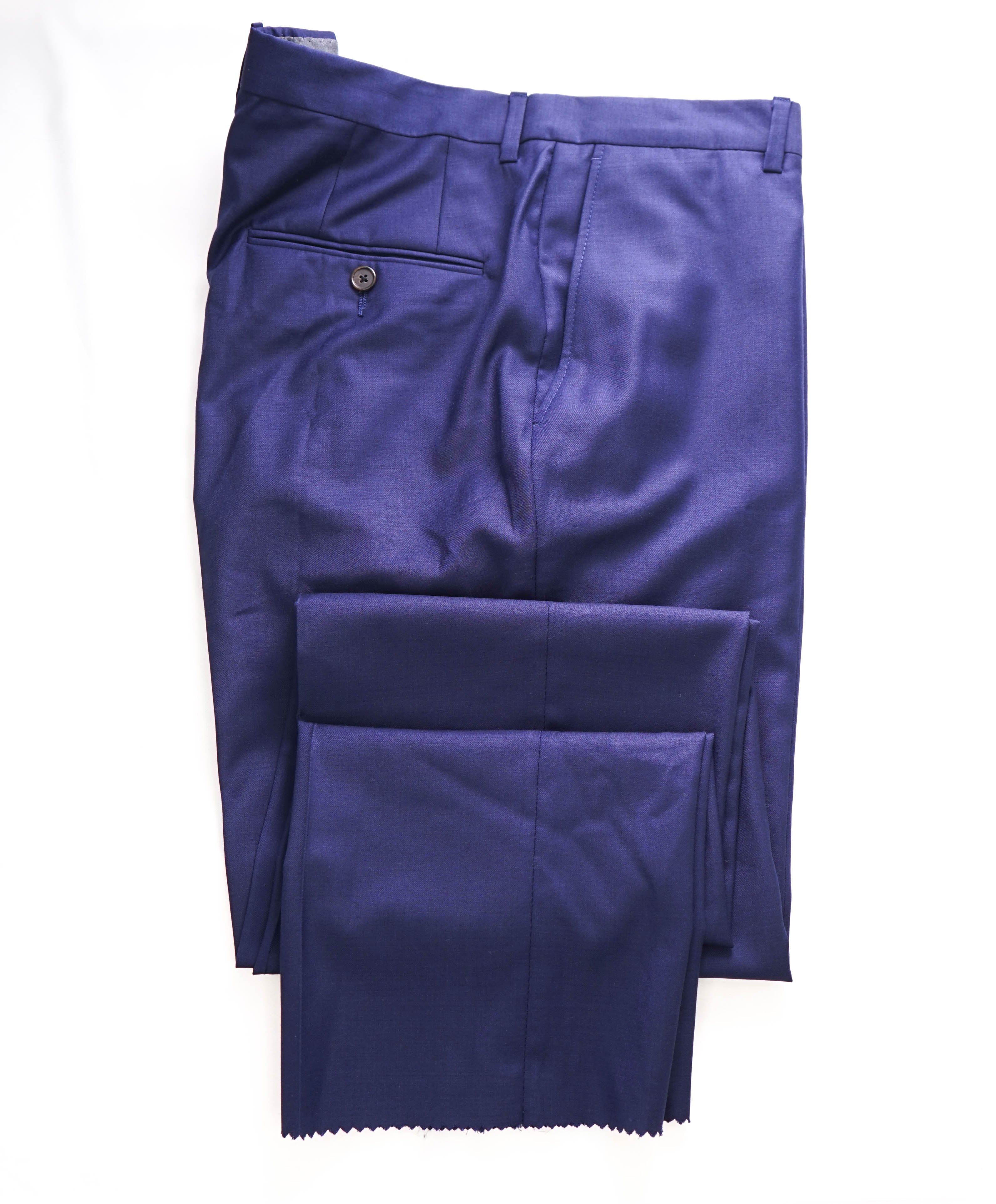 HICKEY FREEMAN - Cobalt Blue Solid Wool Flat Front Dress Pants - 36W