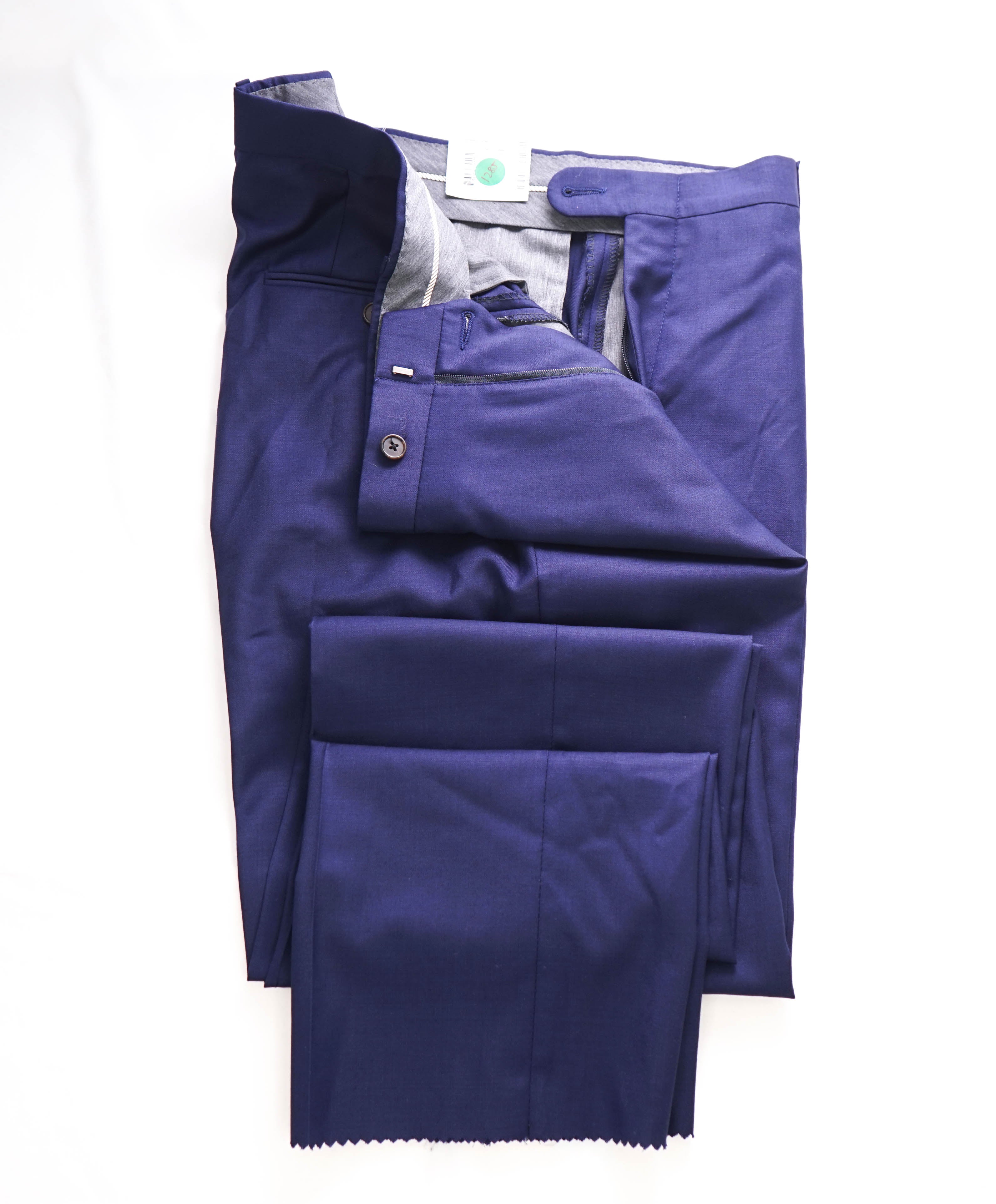 HICKEY FREEMAN - Cobalt Blue Solid Wool Flat Front Dress Pants - 36W