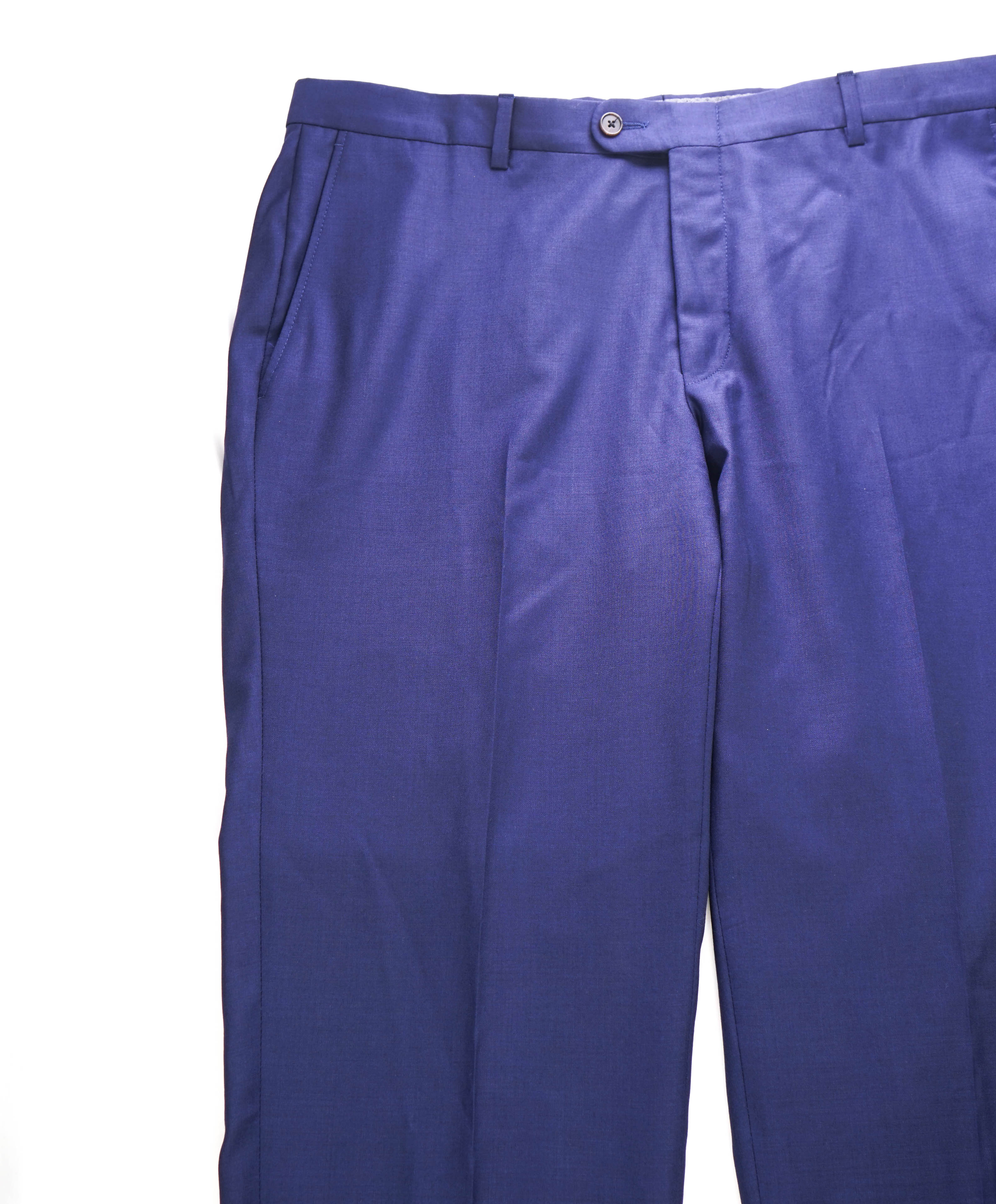 HICKEY FREEMAN - Cobalt Blue Solid Wool Flat Front Dress Pants - 36W