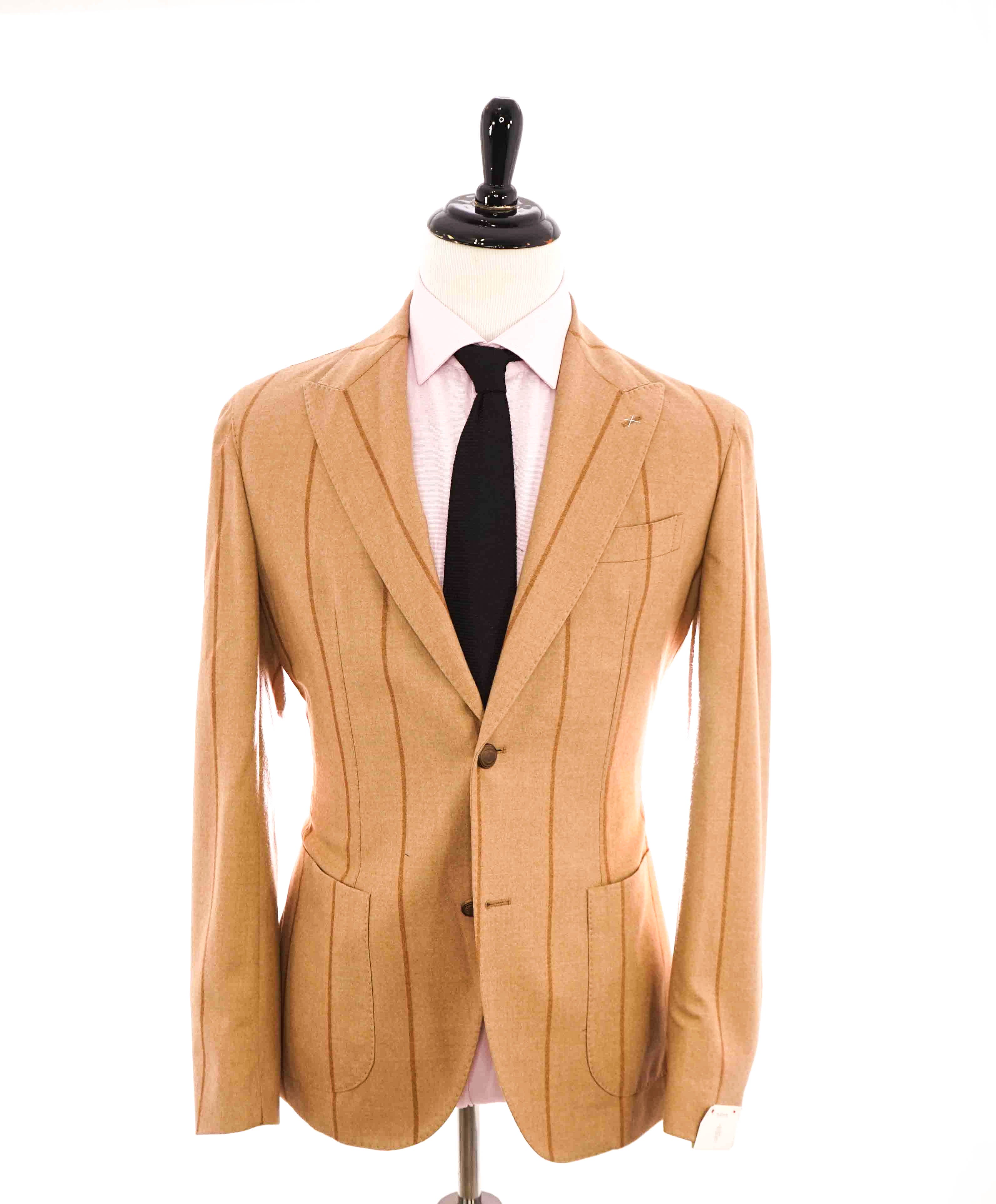 $1,495 ELEVENTY - Camel / Tobacco Chalk Stripe Semi-Lined Soft Blazer - 40 (50EU)