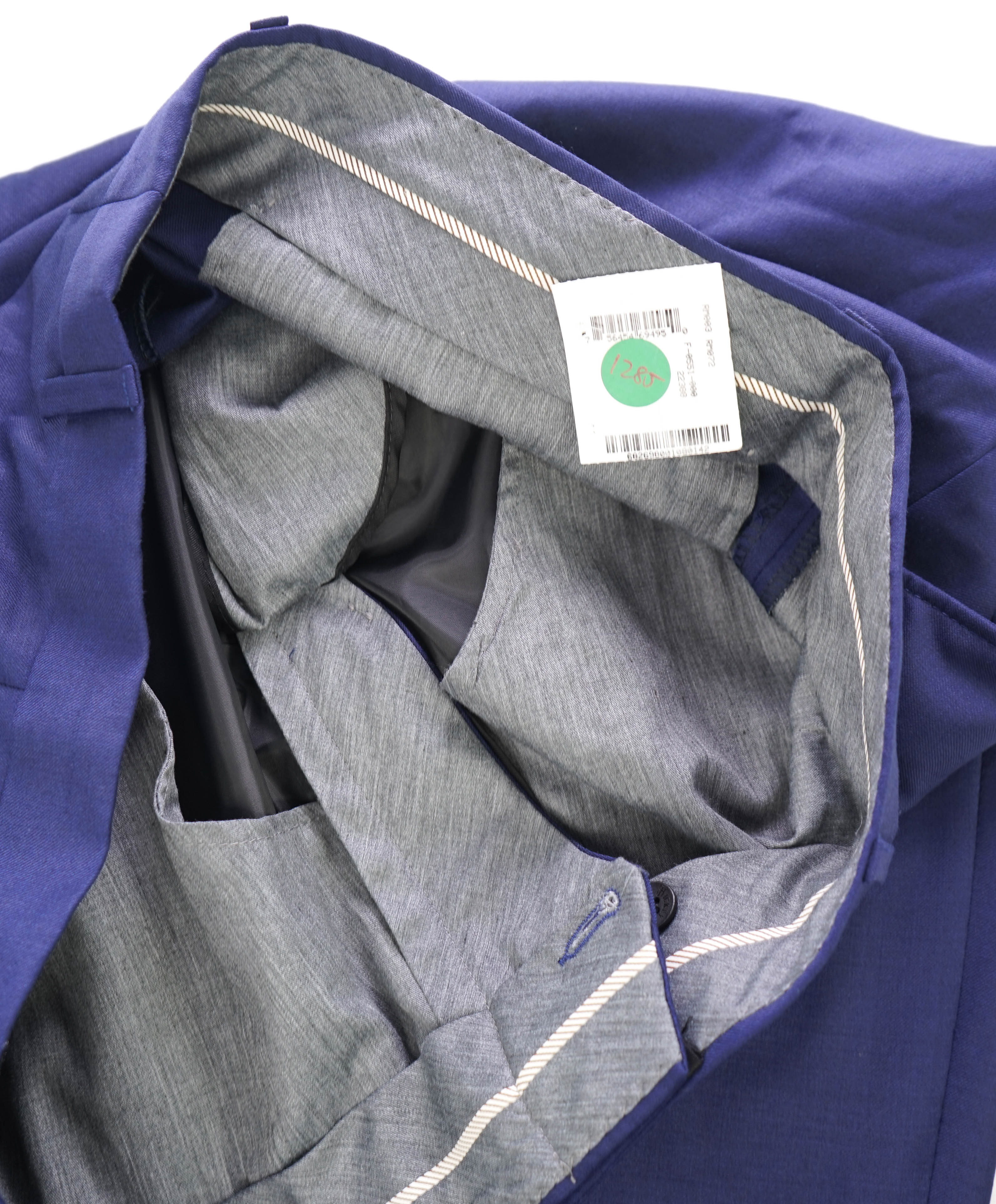 HICKEY FREEMAN - Cobalt Blue Solid Wool Flat Front Dress Pants - 38W