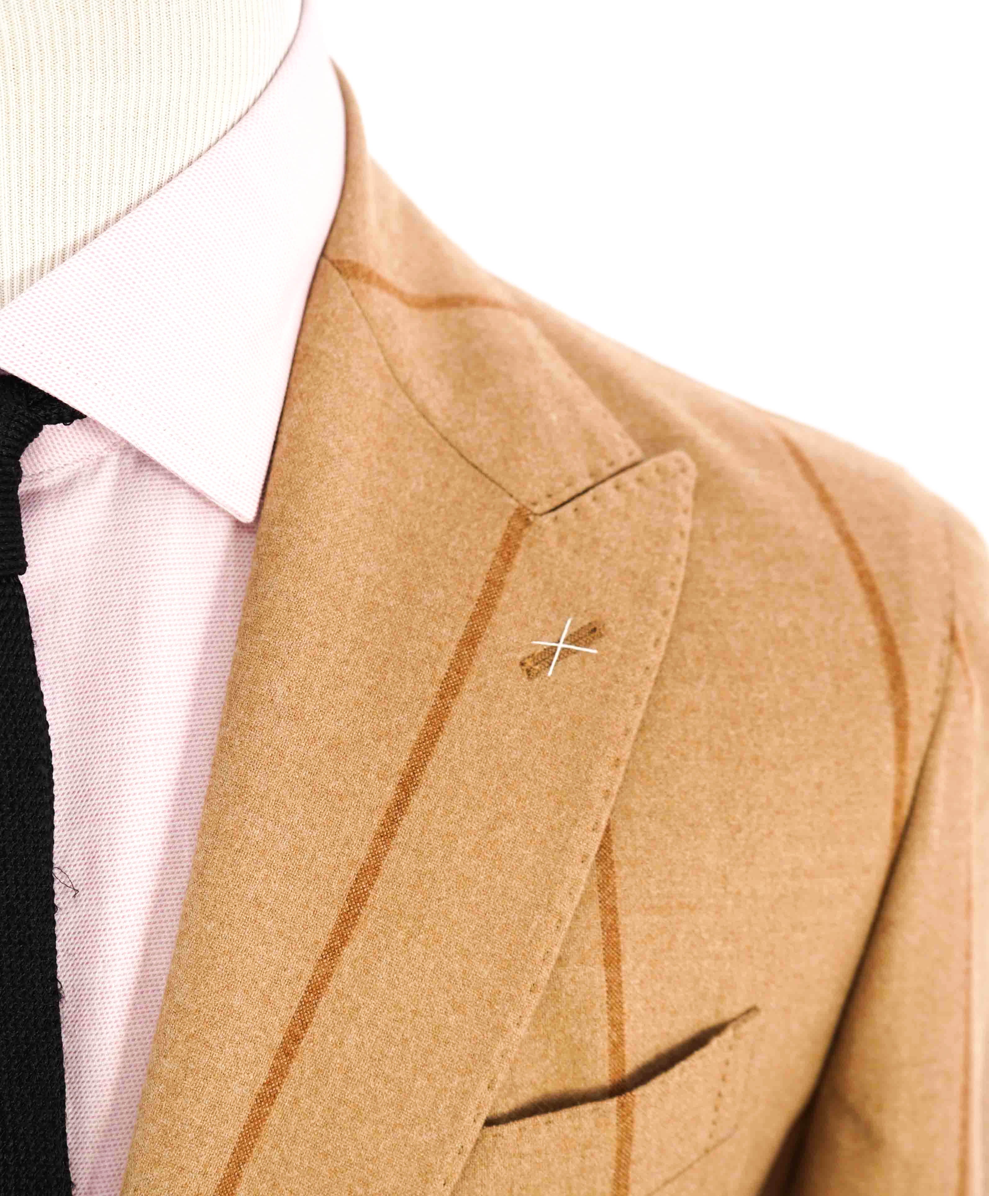 $1,495 ELEVENTY - Camel / Tobacco Chalk Stripe Semi-Lined Soft Blazer - 40 (50EU)