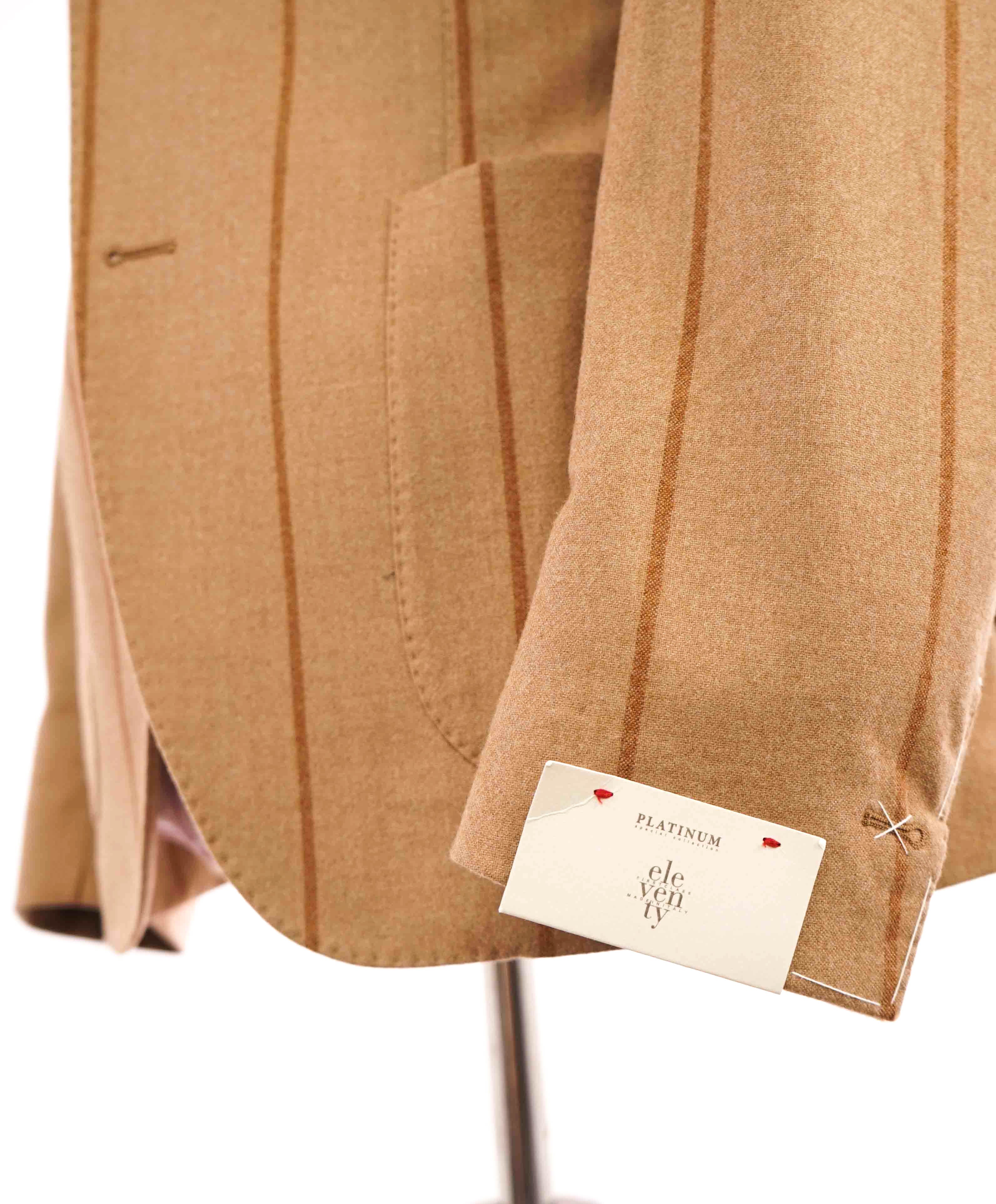 $1,495 ELEVENTY - Camel / Tobacco Chalk Stripe Semi-Lined Soft Blazer - 40 (50EU)