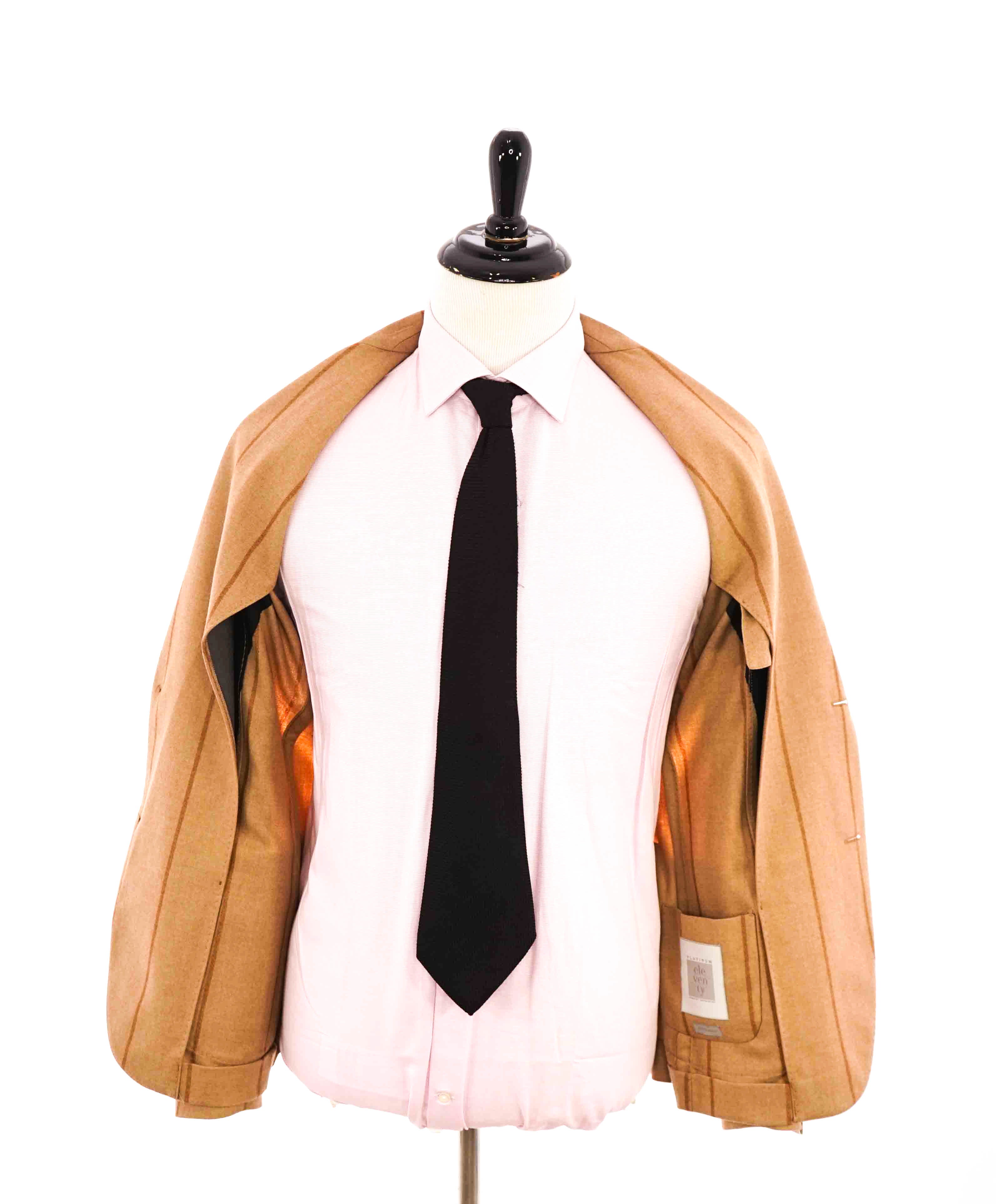 $1,495 ELEVENTY - Camel / Tobacco Chalk Stripe Semi-Lined Soft Blazer - 40 (50EU)