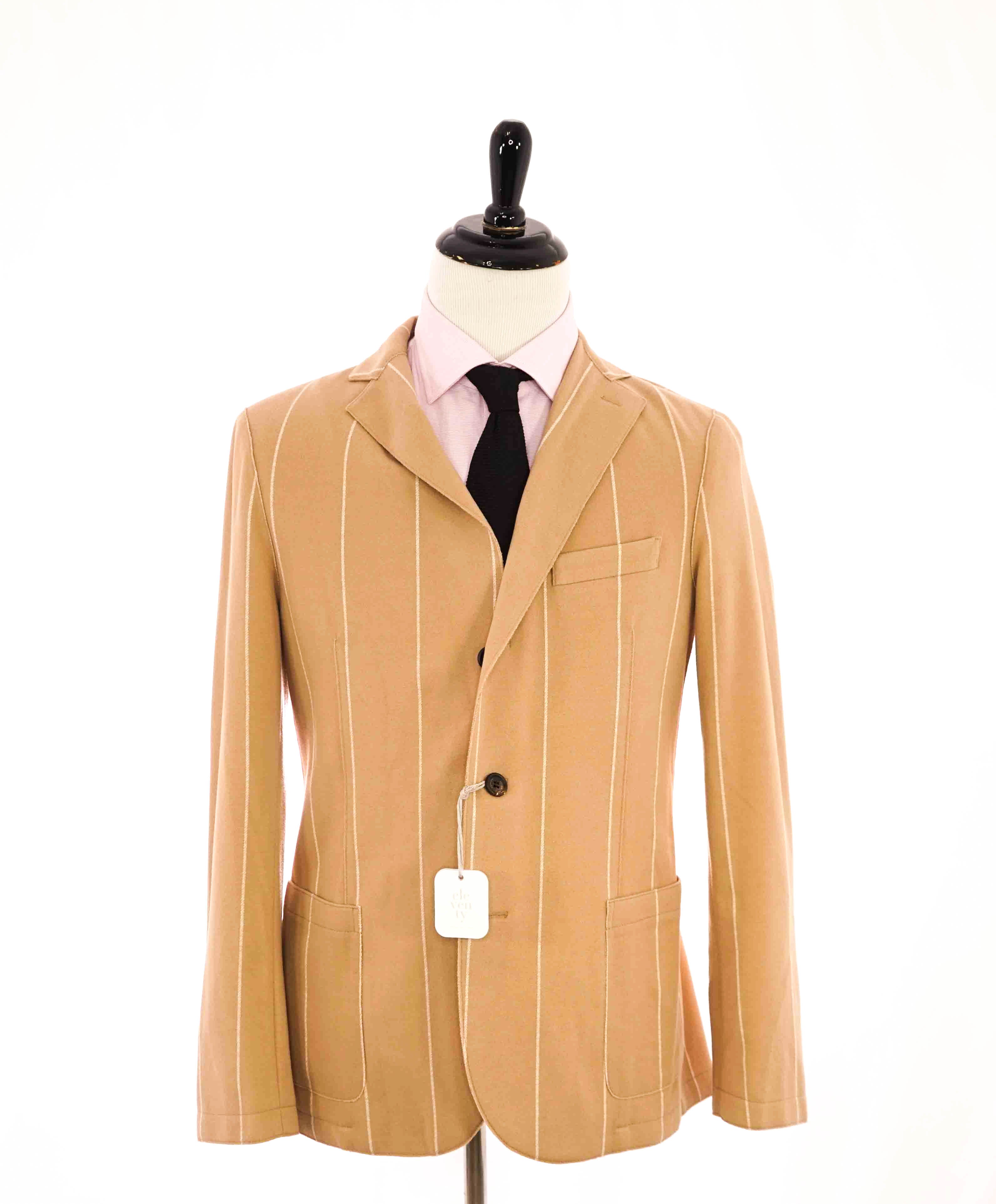 $1,195 ELEVENTY - Camel / Ivory Chalk Stripe Semi-Lined Soft Blazer - 40 (50EU)