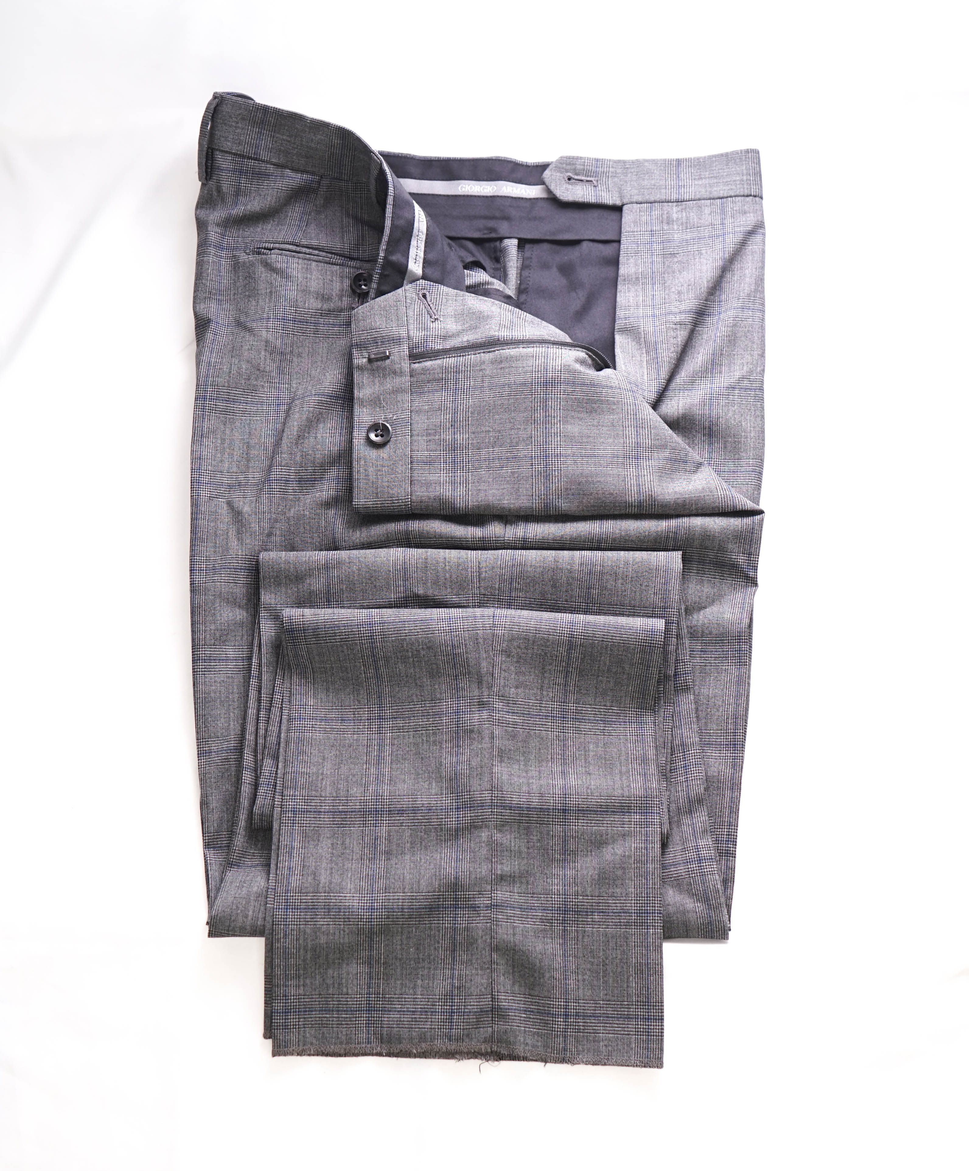 GIORGIO ARMANI - Prince of Wales Check Gray Flat Front Dress Dinner Pants - 38W