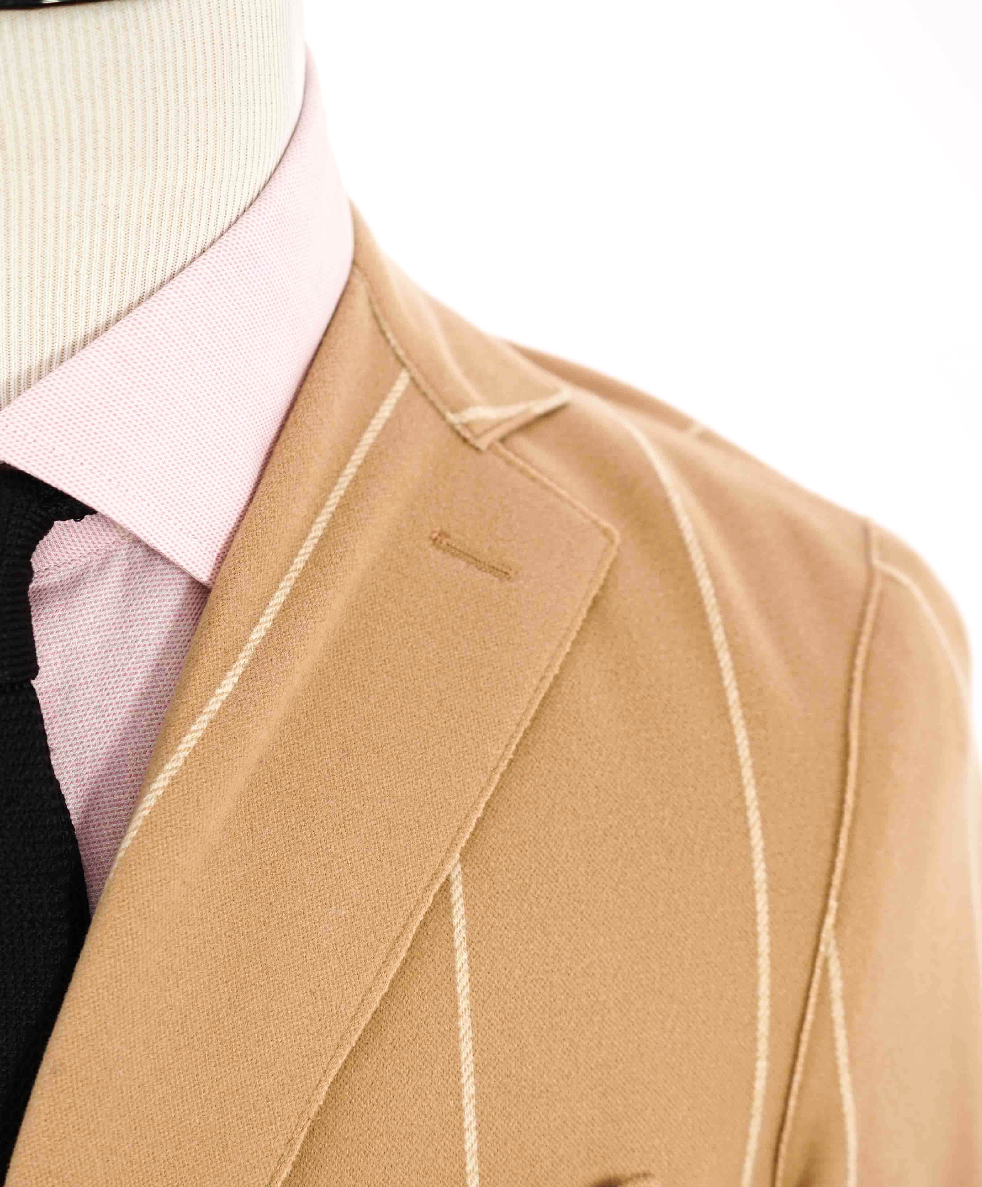 $1,195 ELEVENTY - Camel / Ivory Chalk Stripe Semi-Lined Soft Blazer - 40 (50EU)