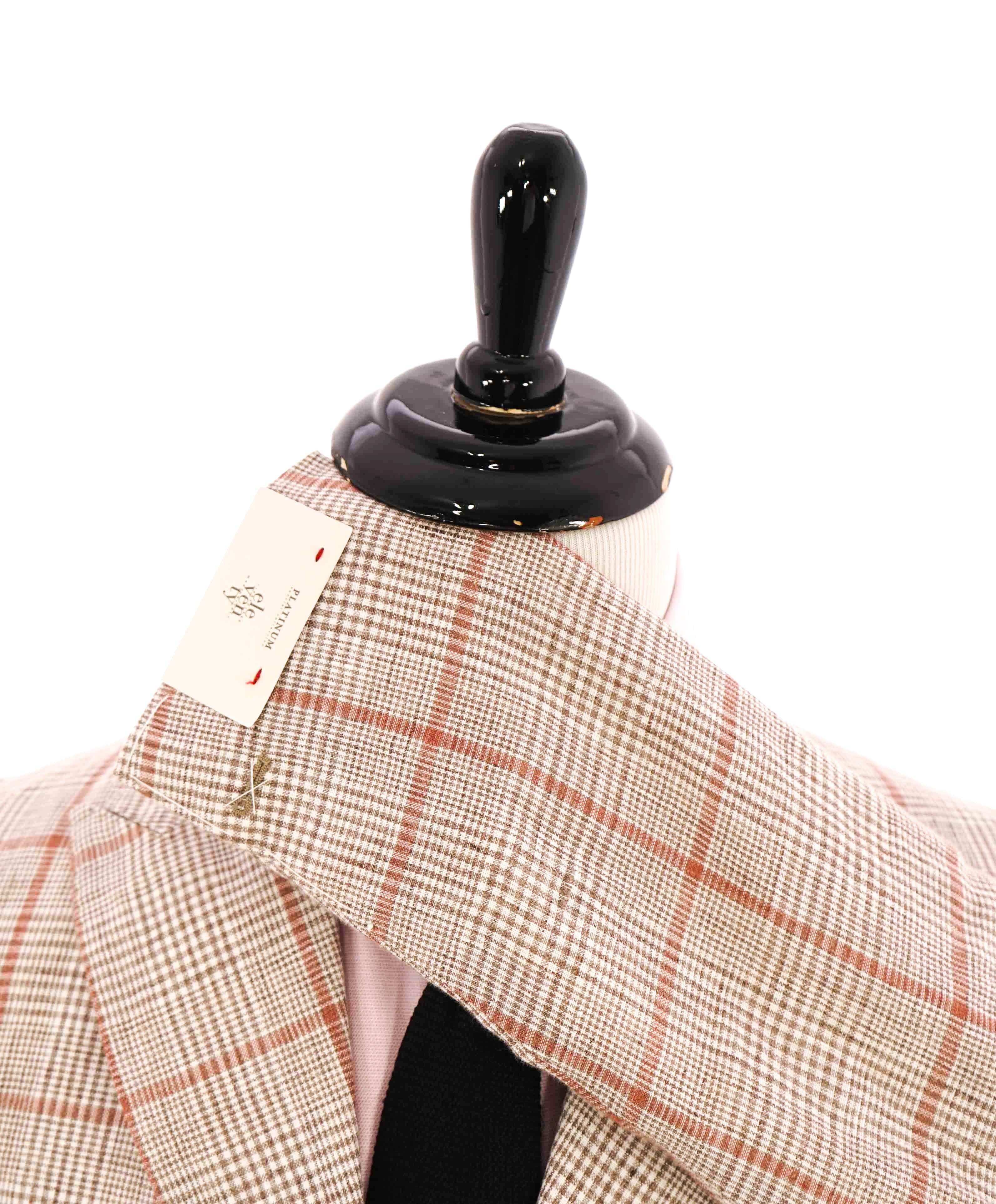 $1,395 ELEVENTY - FEATHER WEIGHT Linen Pink Check Jacket Blazer- 40 (50EU)