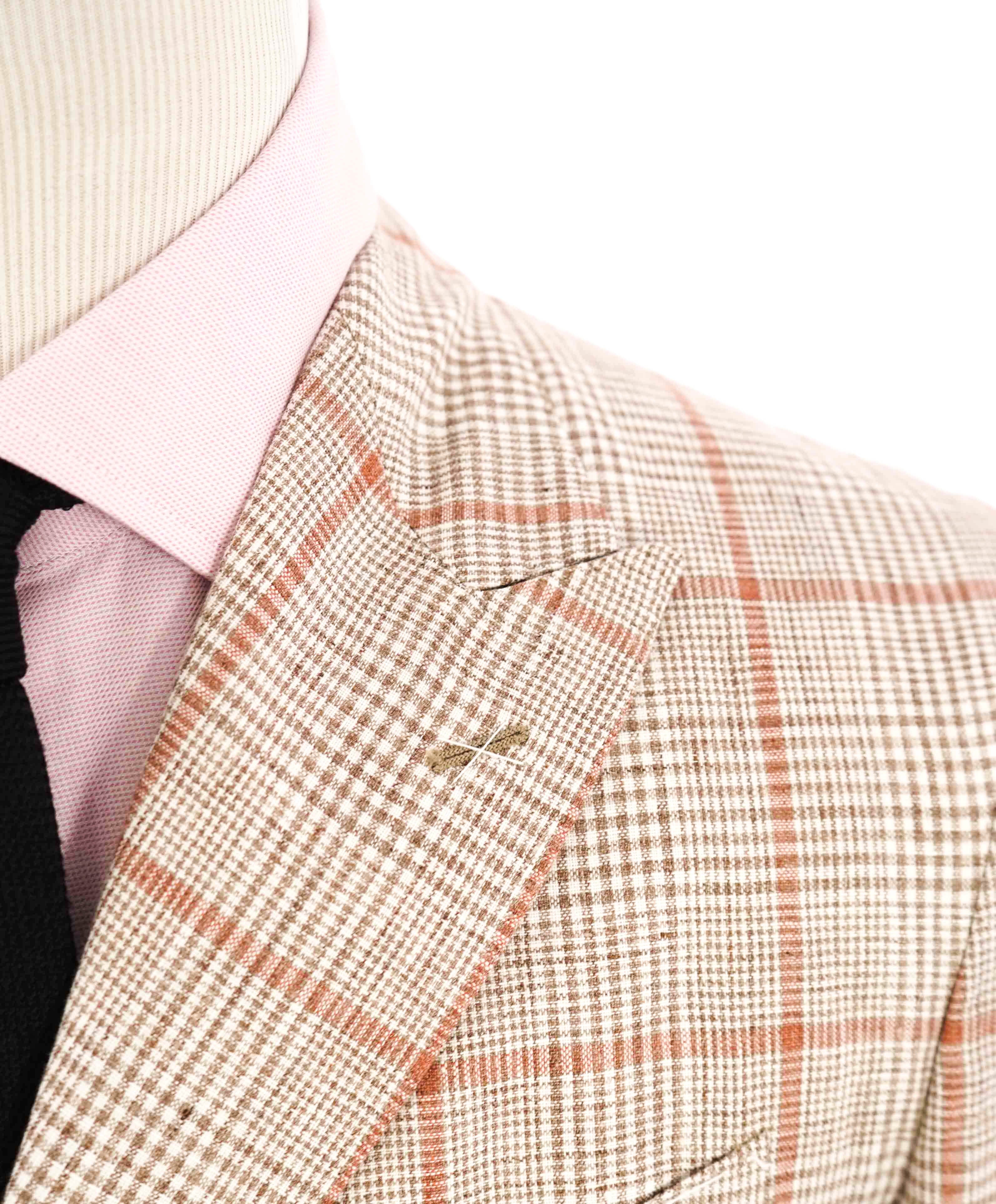 $1,395 ELEVENTY - FEATHER WEIGHT Linen Pink Check Jacket Blazer- 40 (50EU)