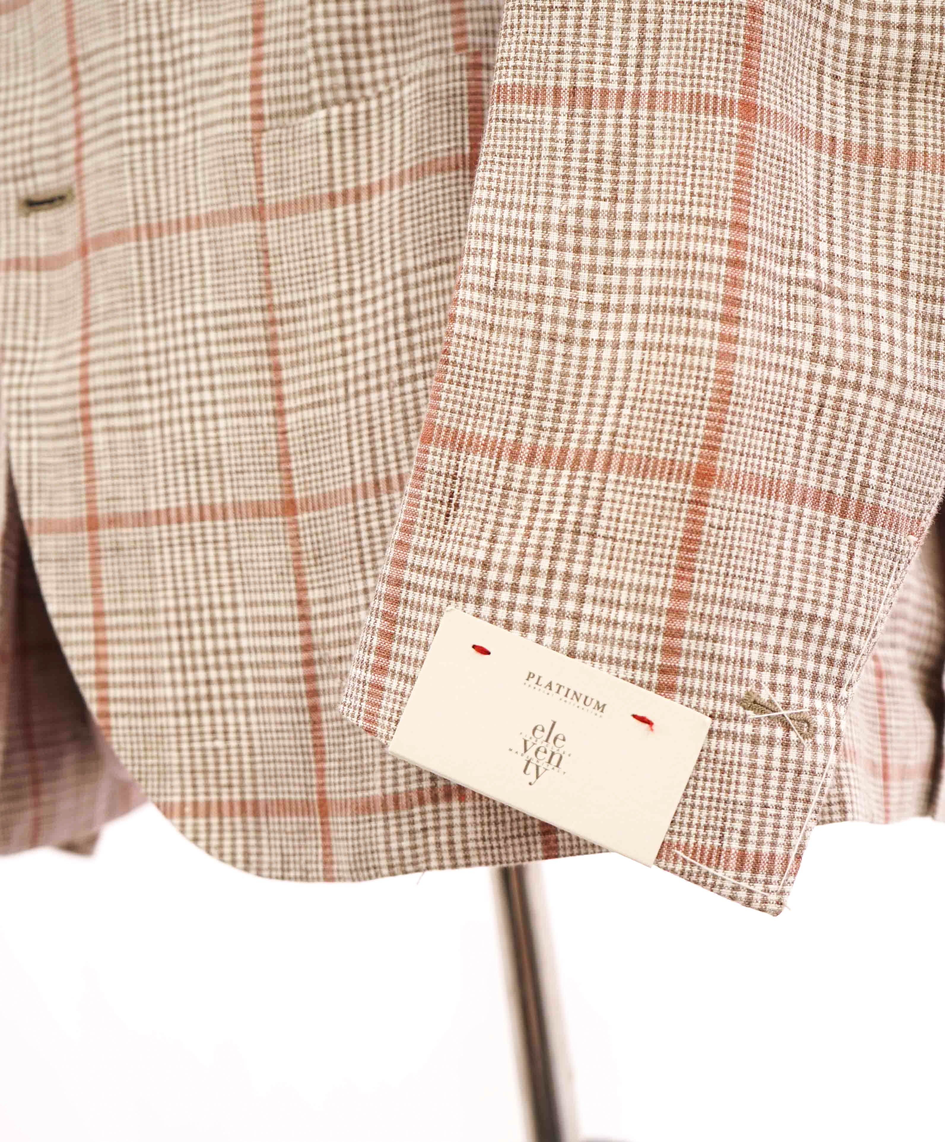 $1,395 ELEVENTY - FEATHER WEIGHT Linen Pink Check Jacket Blazer- 40 (50EU)