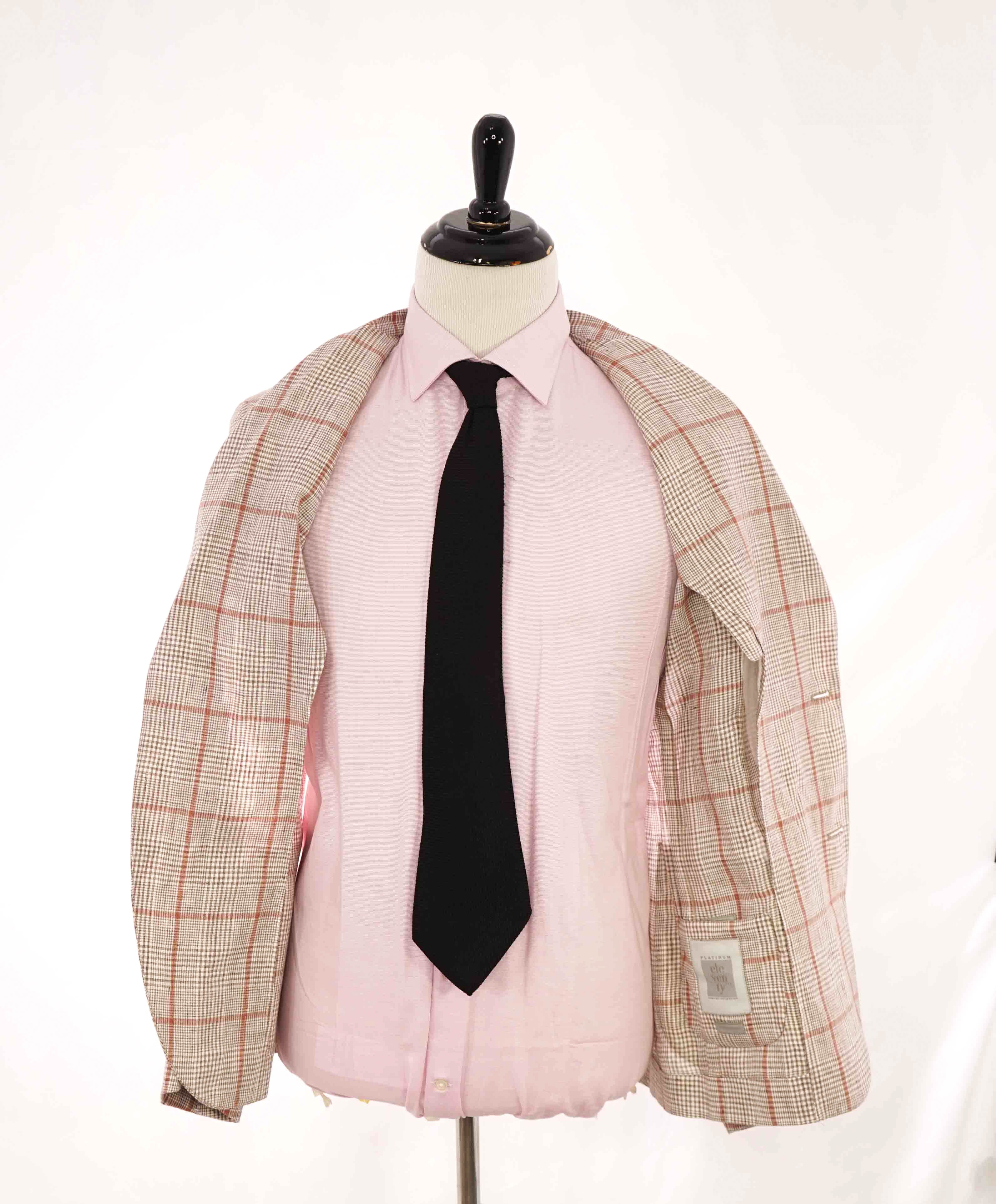 $1,395 ELEVENTY - FEATHER WEIGHT Linen Pink Check Jacket Blazer- 40 (50EU)