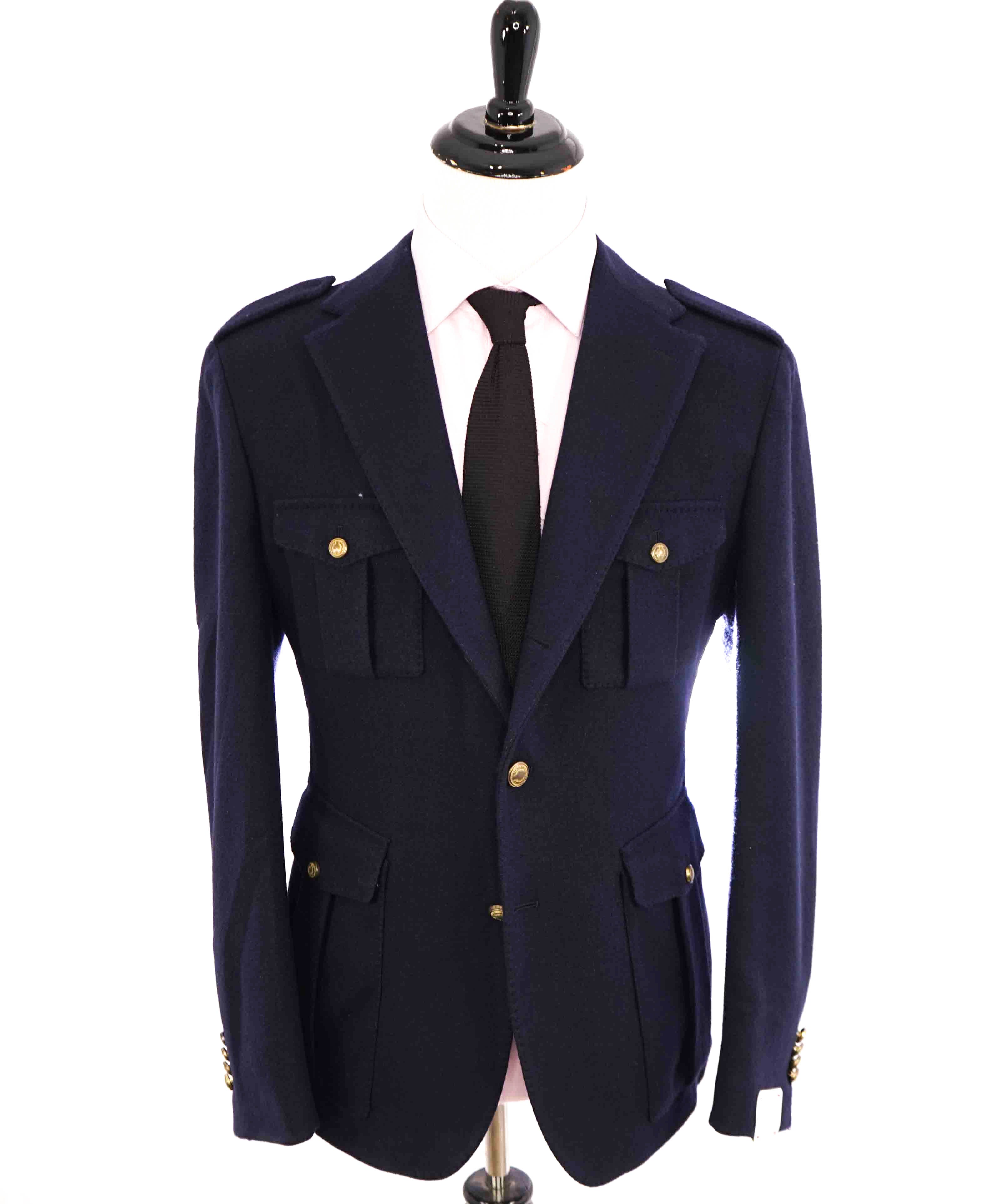 $2,045 ELEVENTY -PLATINUM Blue Wool Gold Button Safari Jacket Blazer- 40 (50EU)