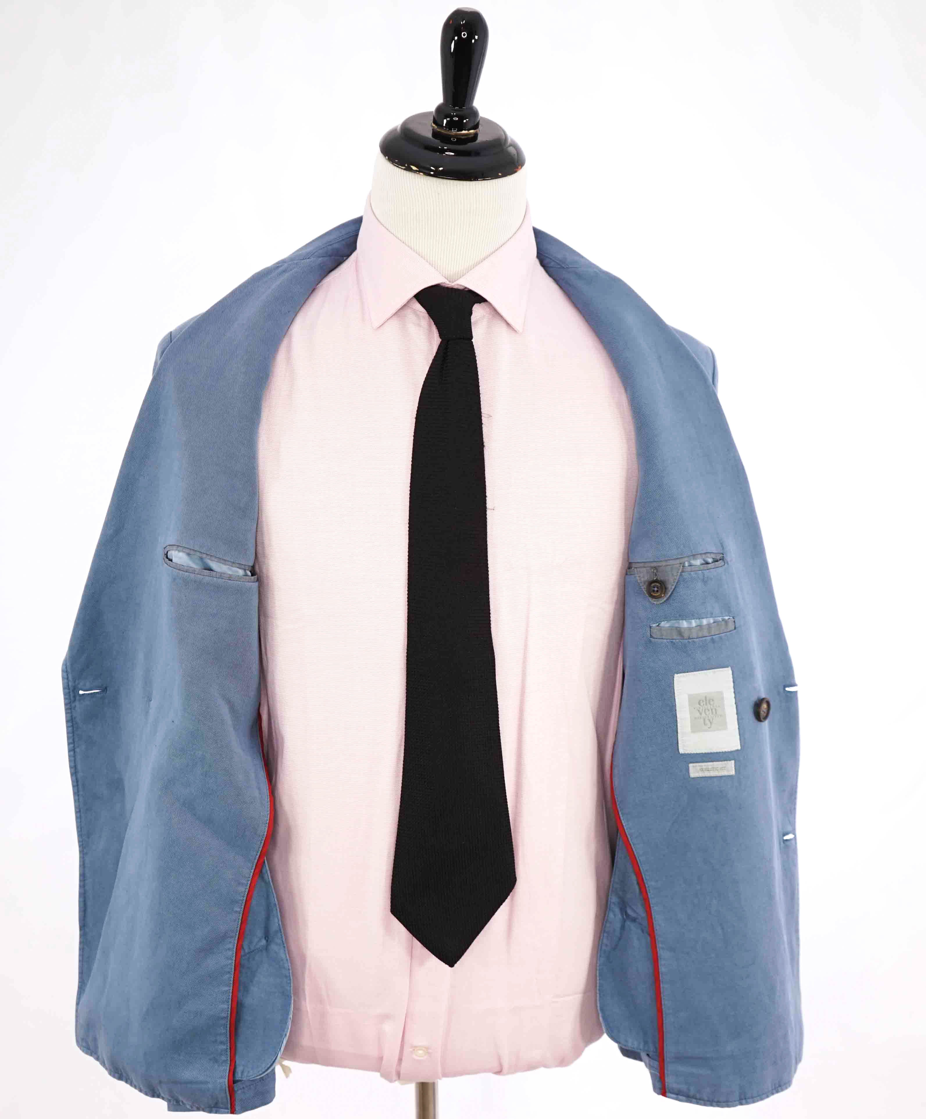 $1,295 ELEVENTY - Baby Blue Double Breasted LINEN Jacket Blazer - 40 US